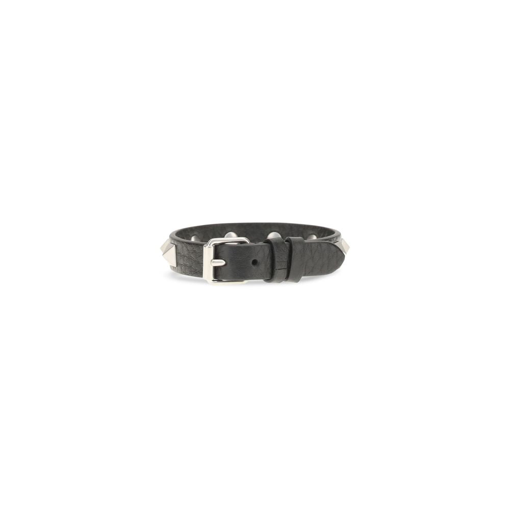 Valentino Garavani Black Calf Leather Bos Taurus Bracelet | Regal Royce