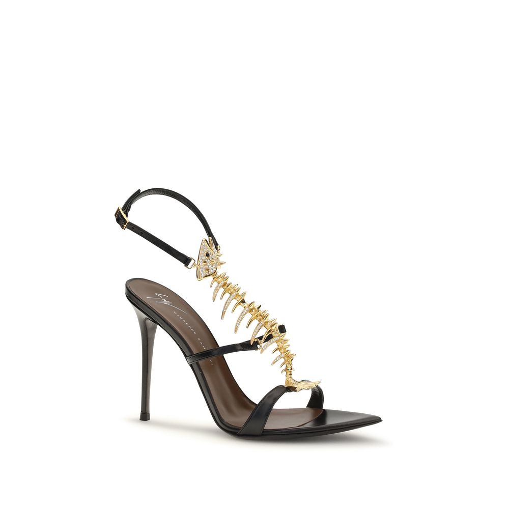 Giuseppe Zanotti Black Calf Leather Bos Taurus Stiletto Heel Sandals | Regal Royce