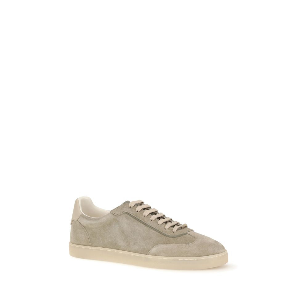 Brunello Cucinelli Beige Calf Leather Bos Taurus Sneakers | Regal Royce