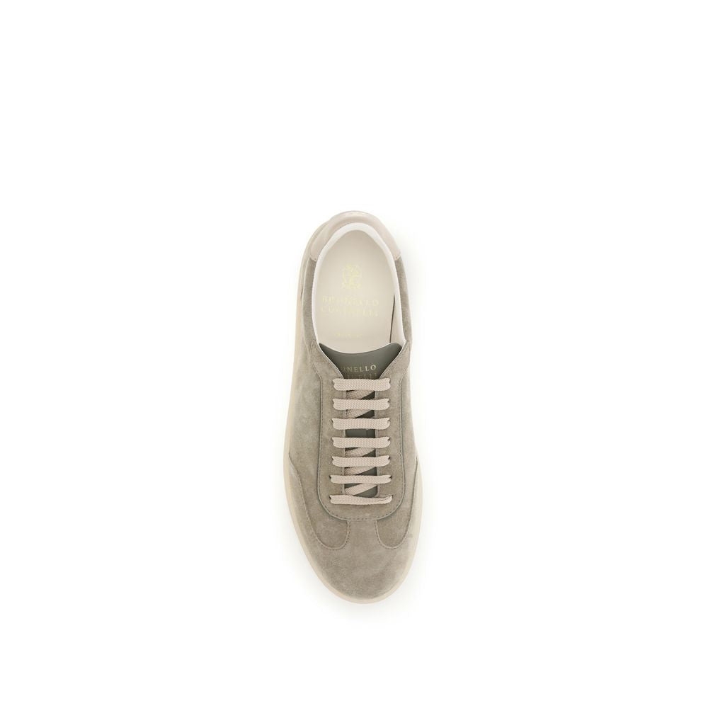 Brunello Cucinelli Beige Calf Leather Bos Taurus Sneakers | Regal Royce