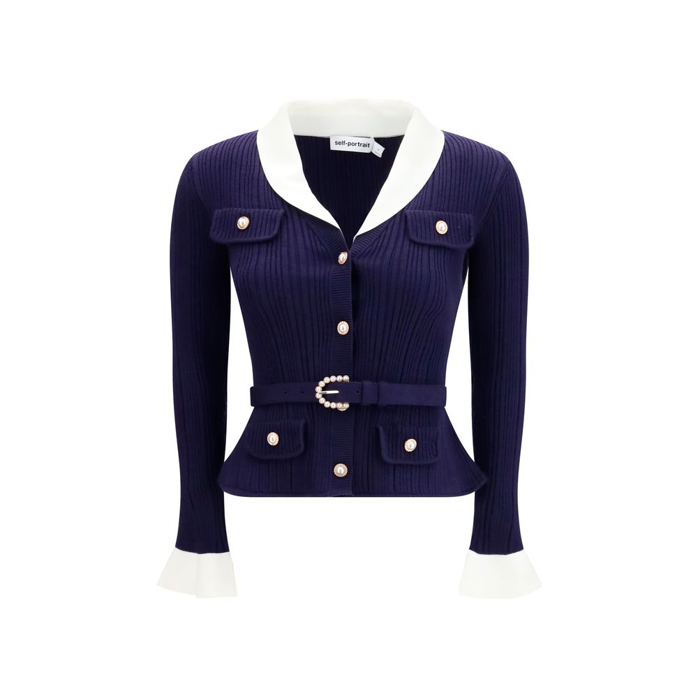 Self-Portrait Blue Polyamide Cardigan | Regal Royce