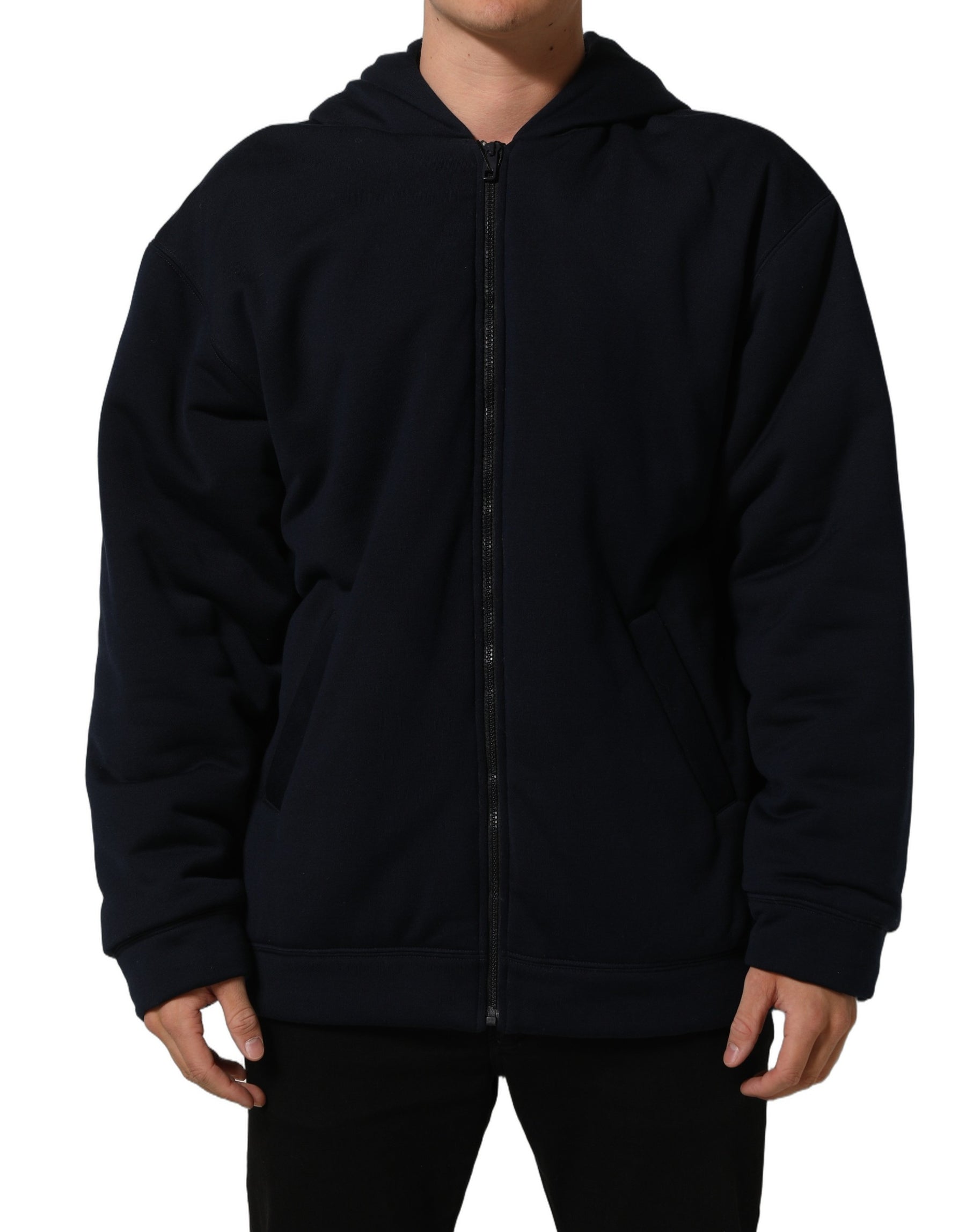 Dolce & Gabbana Black Cotton Full Zip Hooded Bomber Jacket | Regal Royce