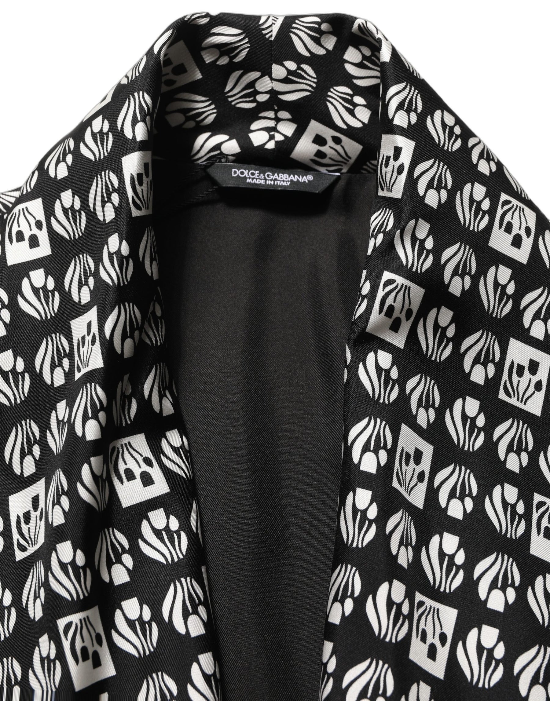 Dolce & Gabbana Black White Silk Men Wrap Robe Coat Jacket | Regal Royce
