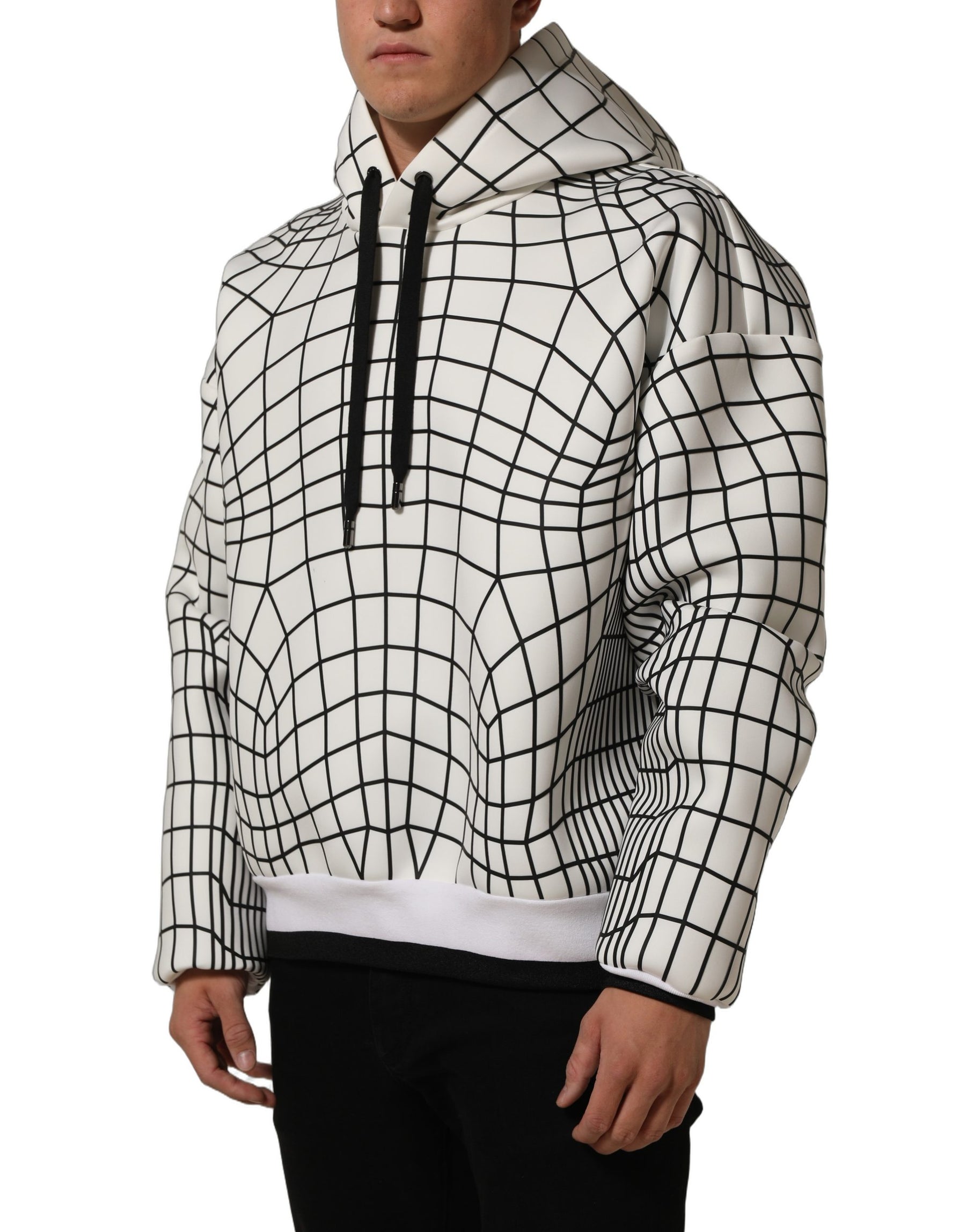 Dolce & Gabbana White Black WarpGrid Pattern Hoodie Sweater | Regal Royce