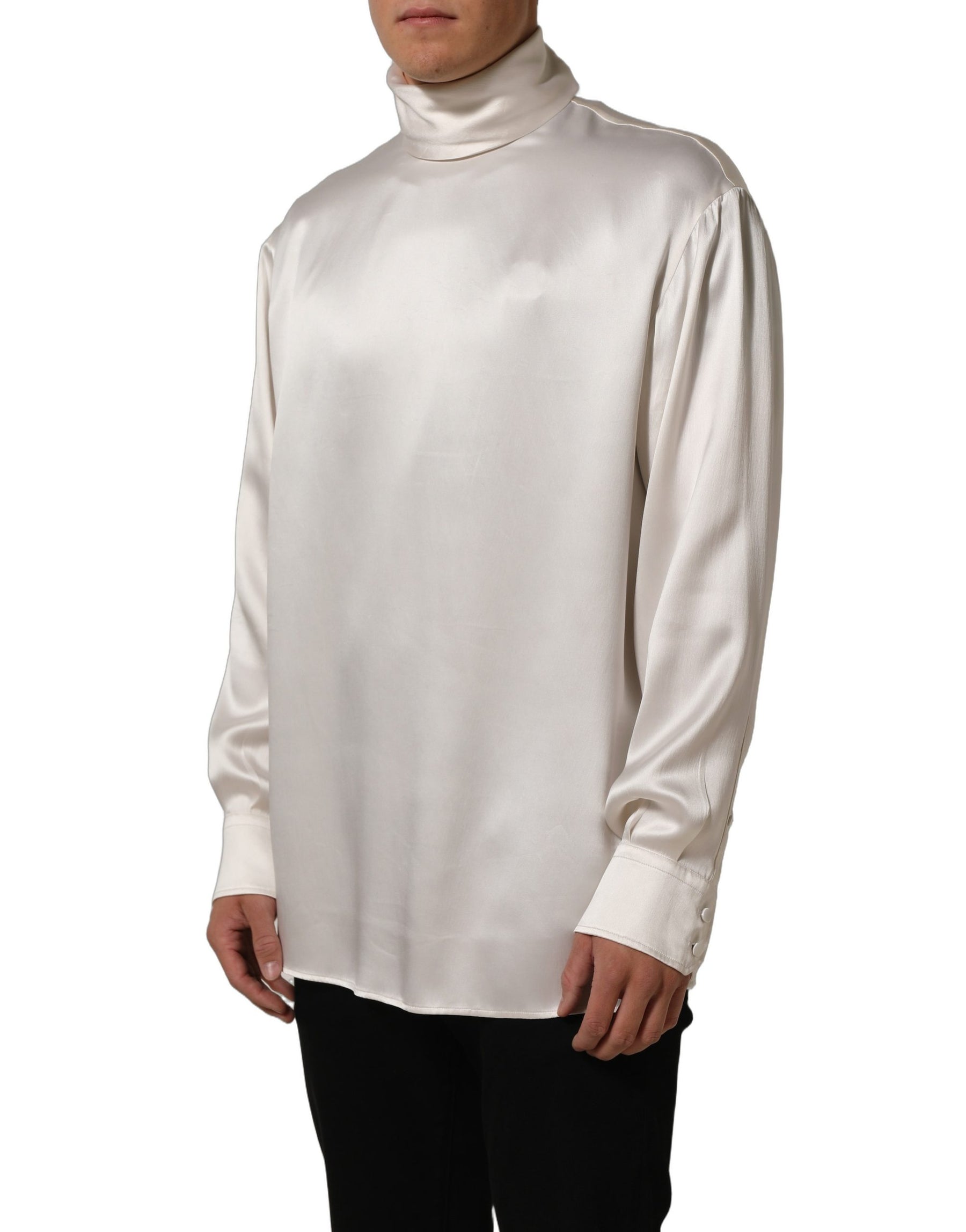 Dolce & Gabbana White Silk Long Sleeves Turtleneck Sweater | Regal Royce