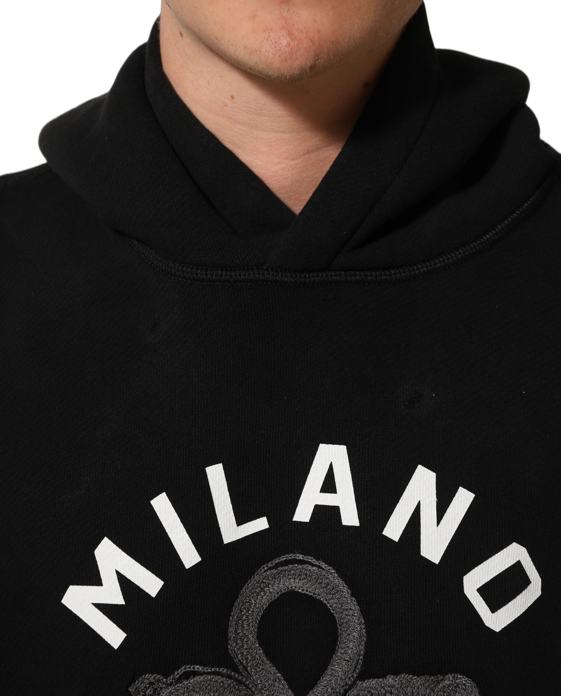 Dolce & Gabbana Black Cotton Milano1984 Print Hoodie Sweater | Regal Royce