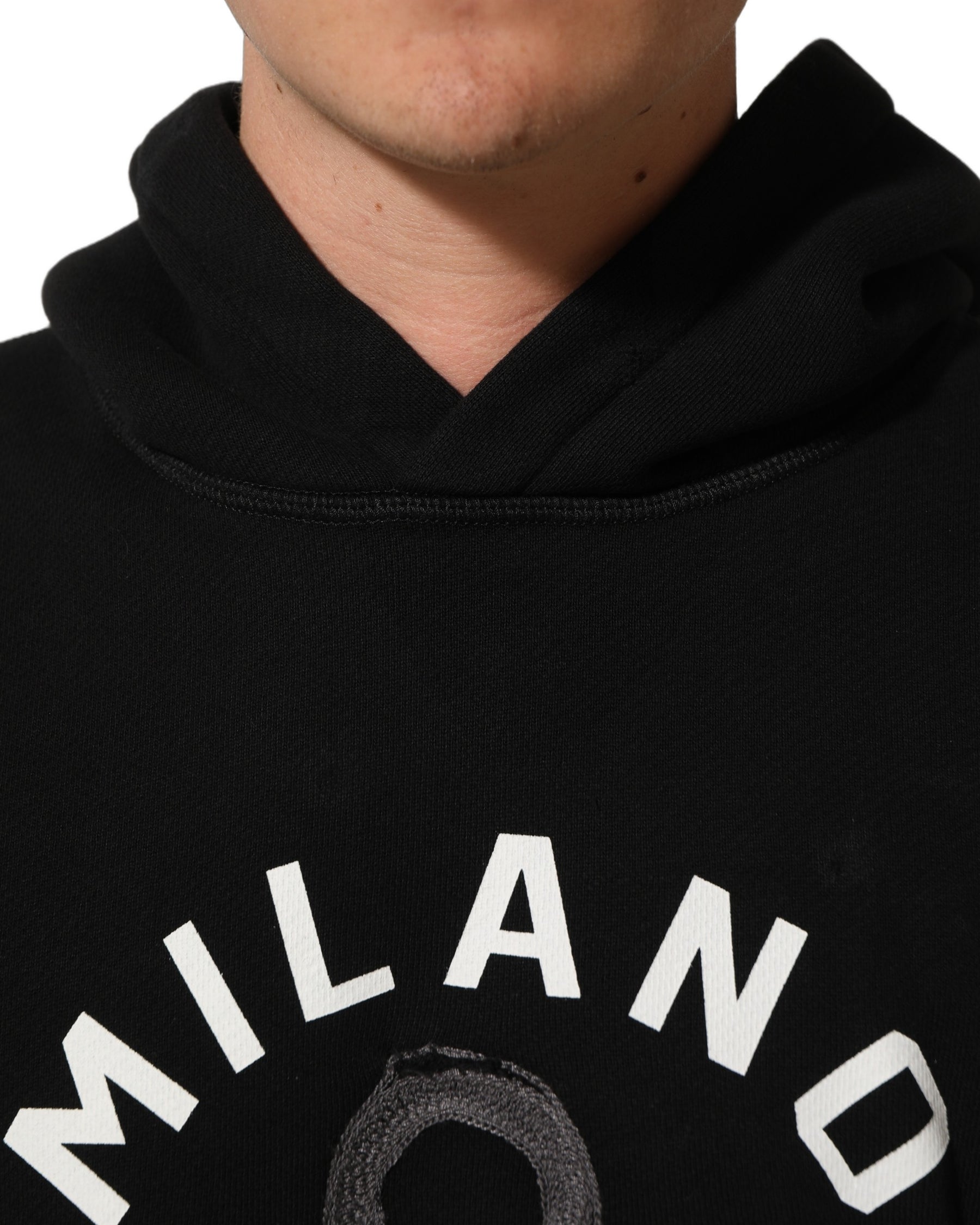 Dolce & Gabbana Black Cotton Milano1984 Print Hoodie Sweater | Regal Royce
