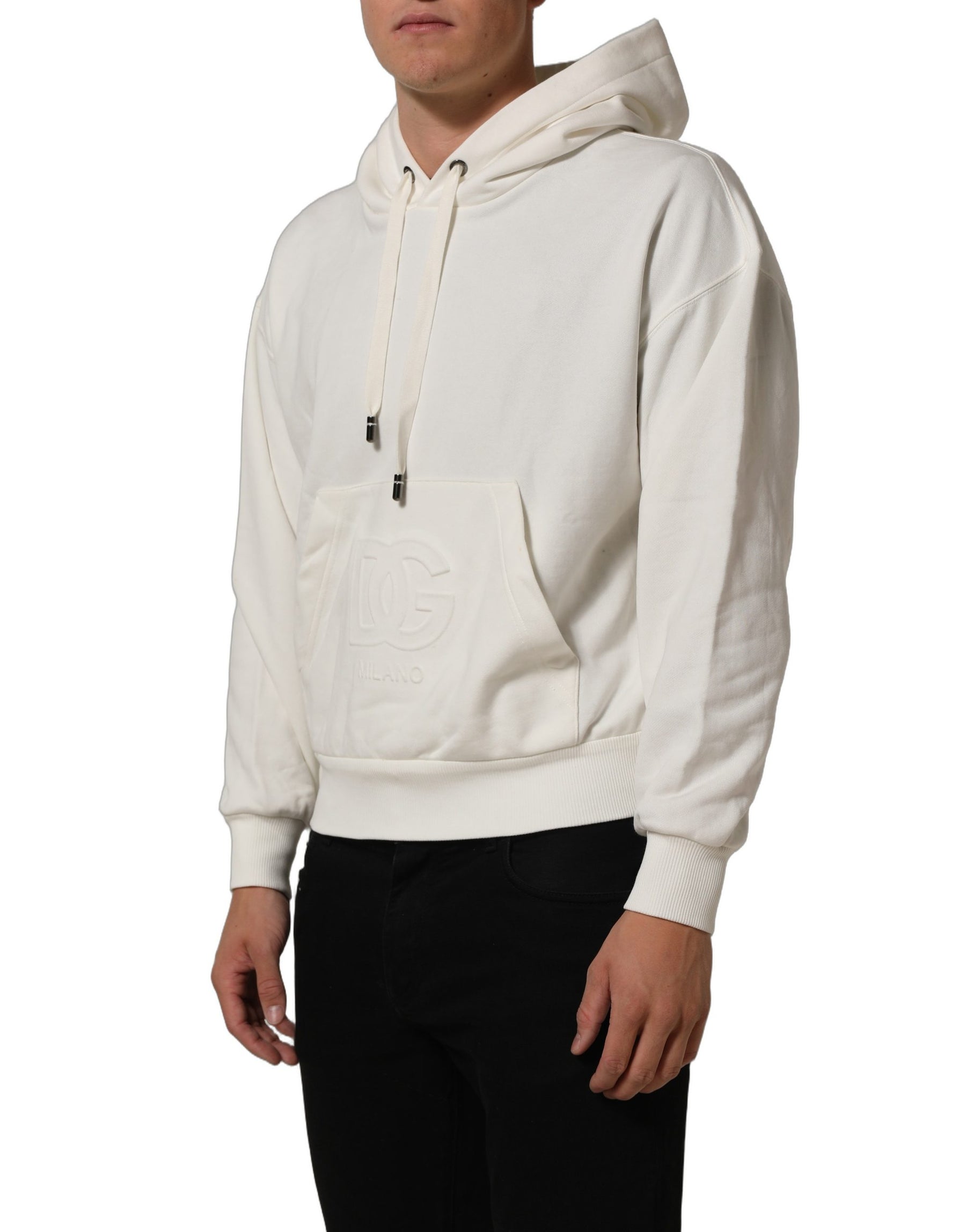 Dolce & Gabbana White Logo Hooded PulloverSweatshirt Sweater | Regal Royce