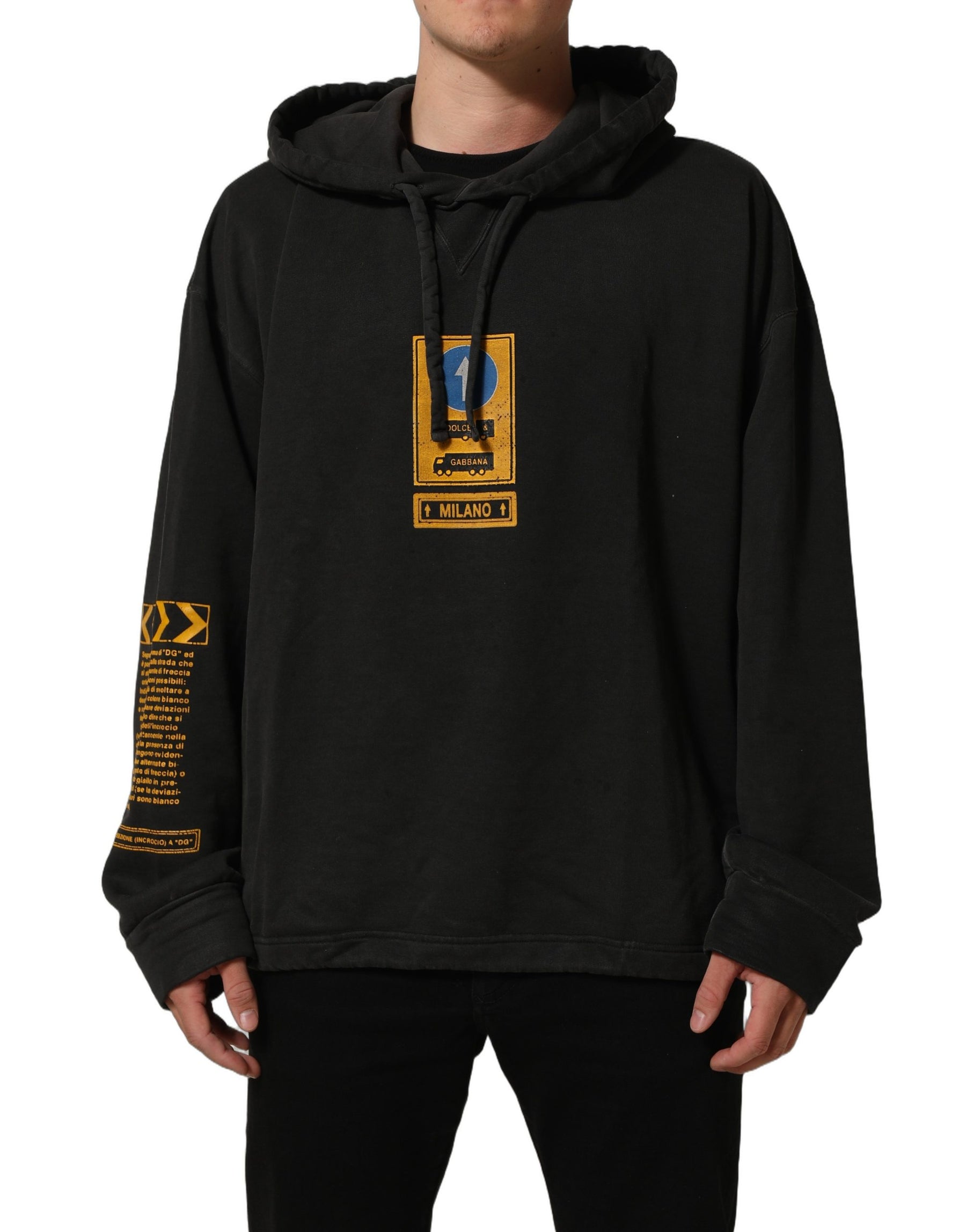 Dolce & Gabbana Black Cotton Logo Hooded Oversize Sweater | Regal Royce