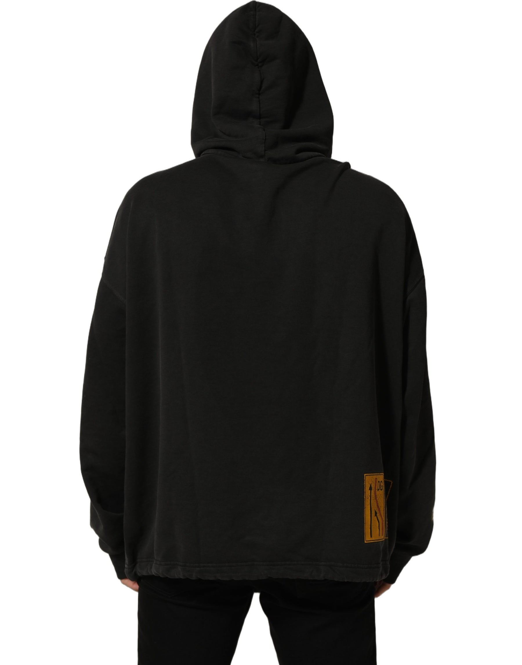 Dolce & Gabbana Black Cotton Logo Hooded Oversize Sweater | Regal Royce
