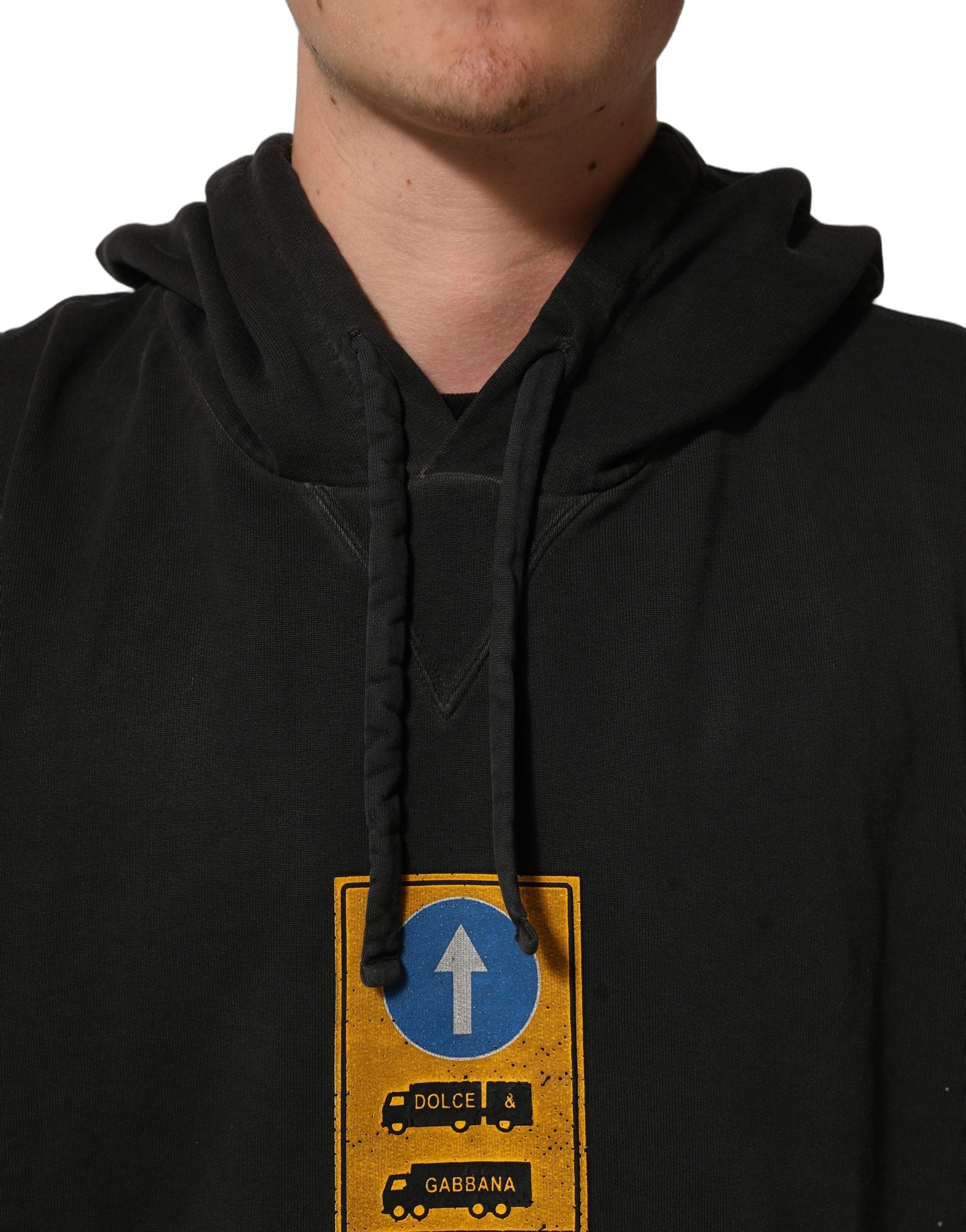 Dolce & Gabbana Black Cotton Logo Hooded Oversize Sweater | Regal Royce