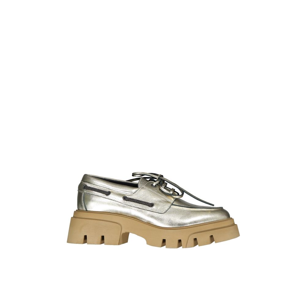 Brunello Cucinelli Gold Leather Platform Loafers | Regal Royce