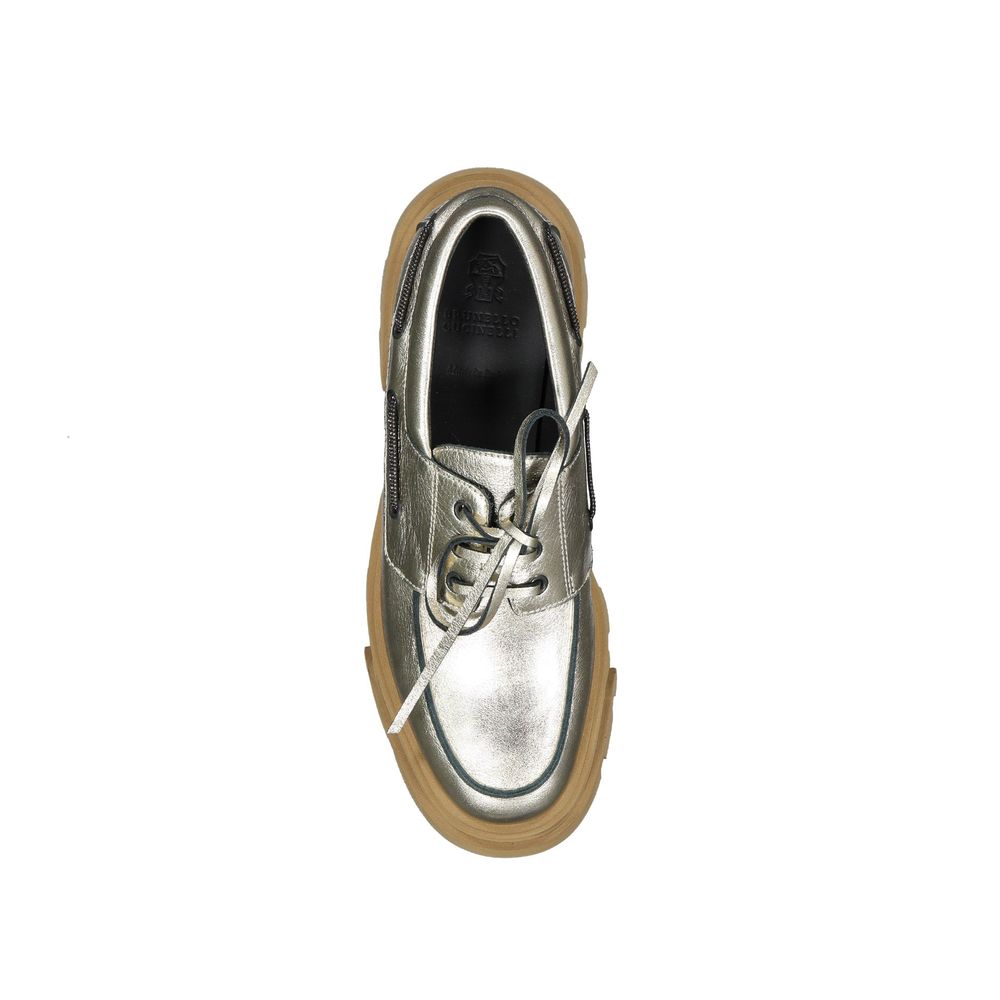 Brunello Cucinelli Gold Leather Platform Loafers | Regal Royce