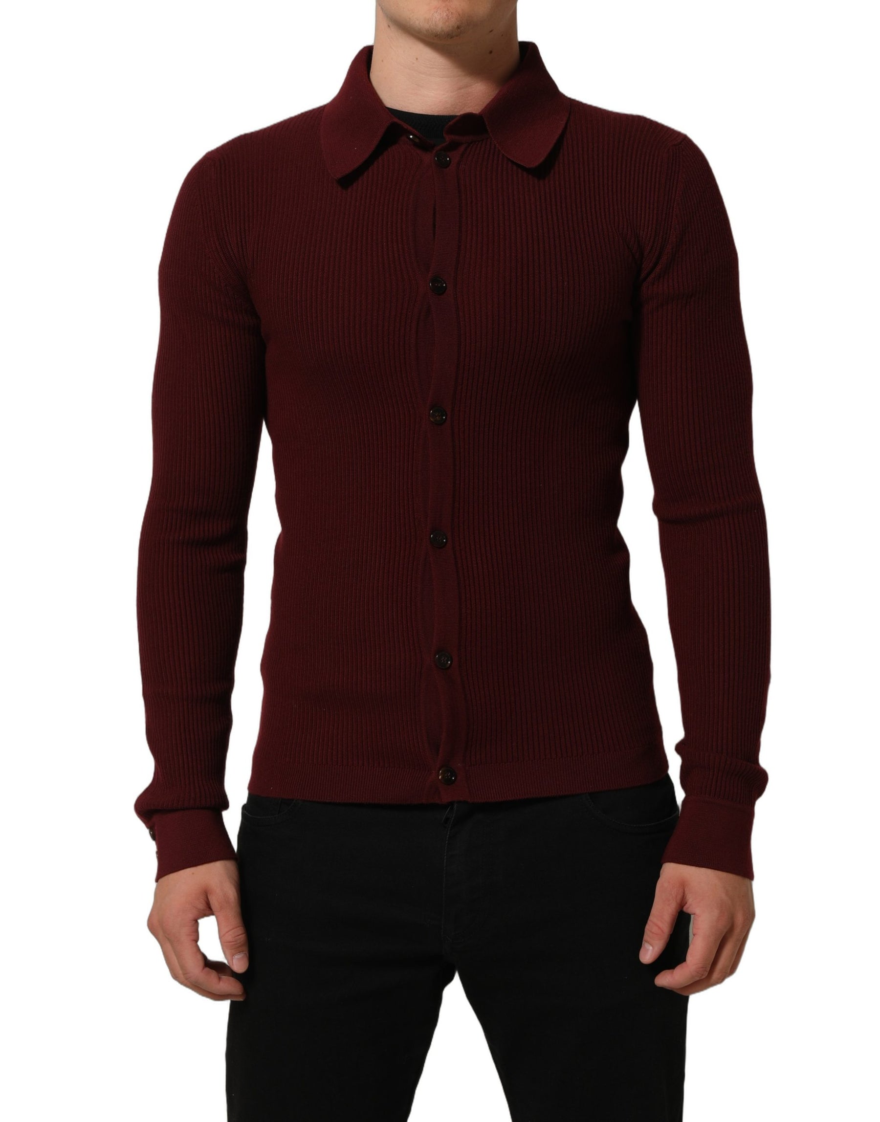 Dolce & Gabbana Burgundy Wool Button Down Cardigan Sweater | Regal Royce