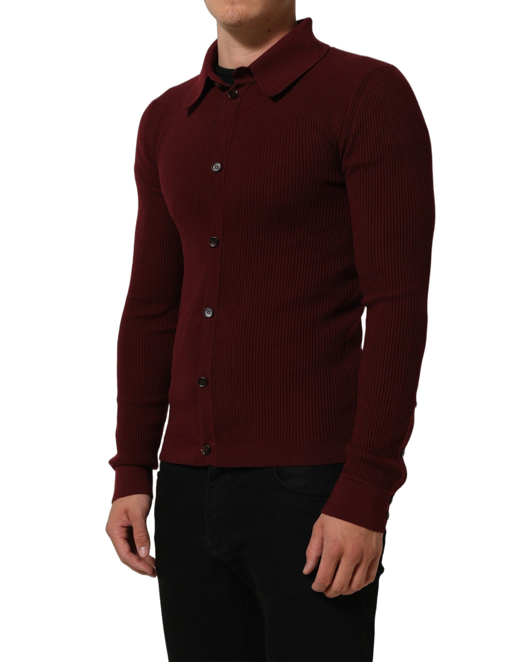 Dolce & Gabbana Burgundy Wool Button Down Cardigan Sweater | Regal Royce