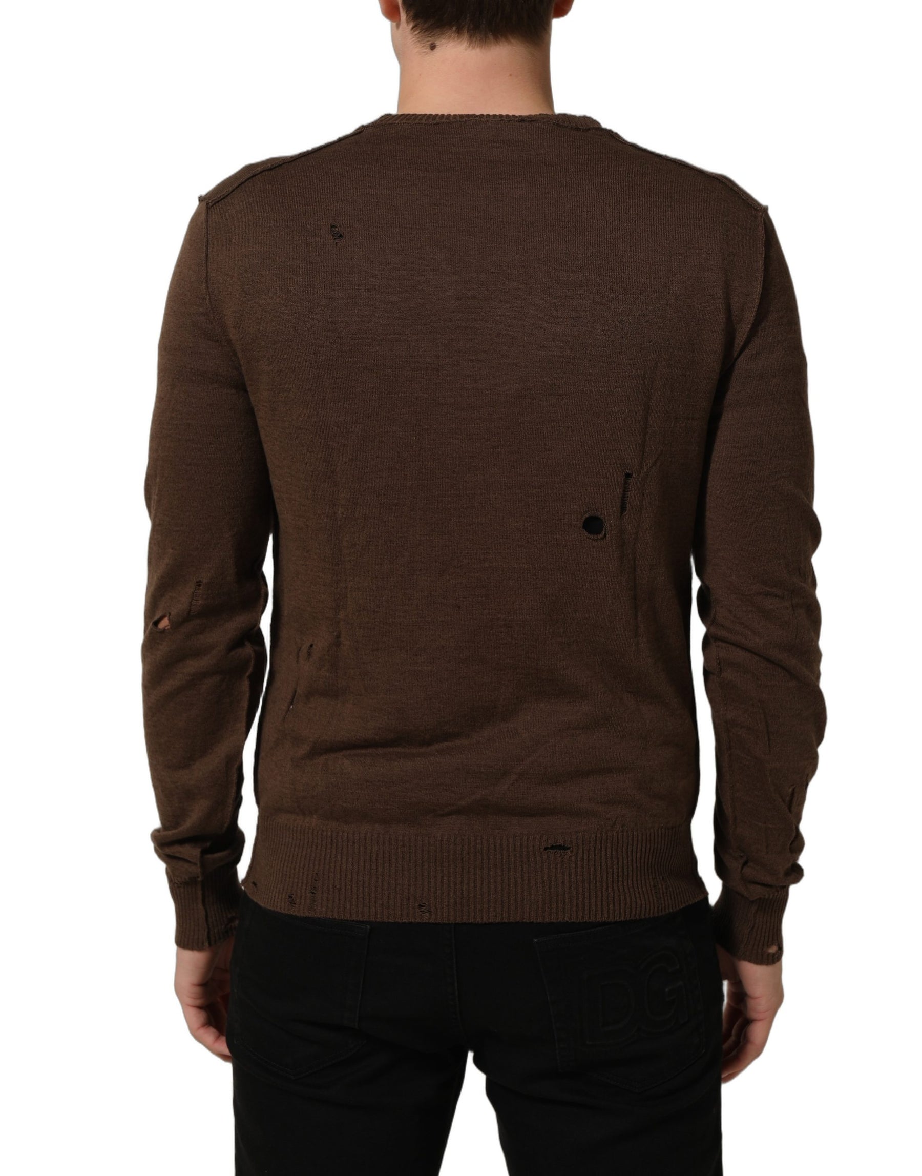 Dolce & Gabbana Brown Flax Buttoned V-neck Pullover Sweater | Regal Royce