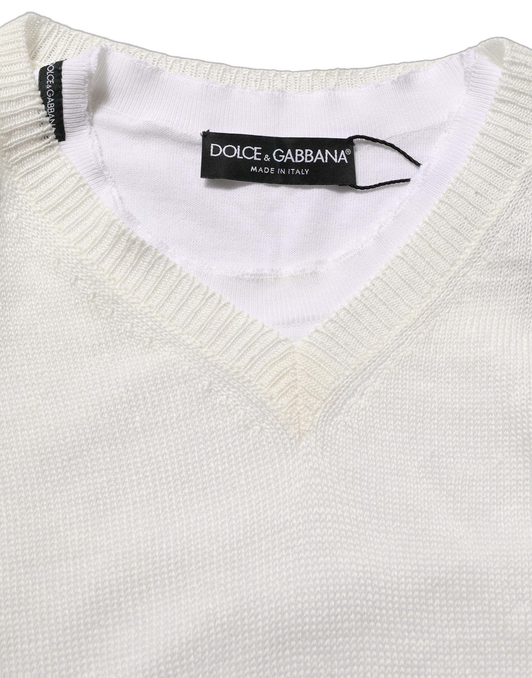 Dolce & Gabbana White Flax CrewNeck Layered Pullover Sweater | Regal Royce