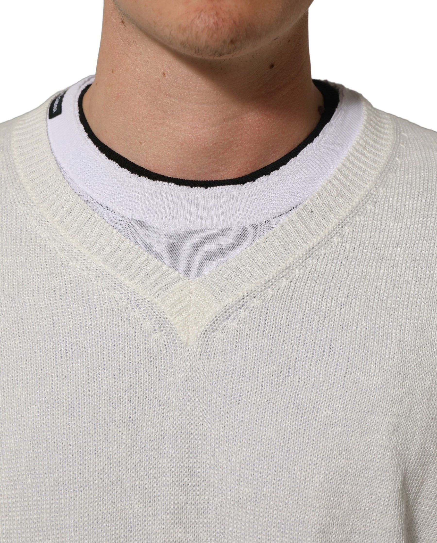 Dolce & Gabbana White Flax CrewNeck Layered Pullover Sweater | Regal Royce