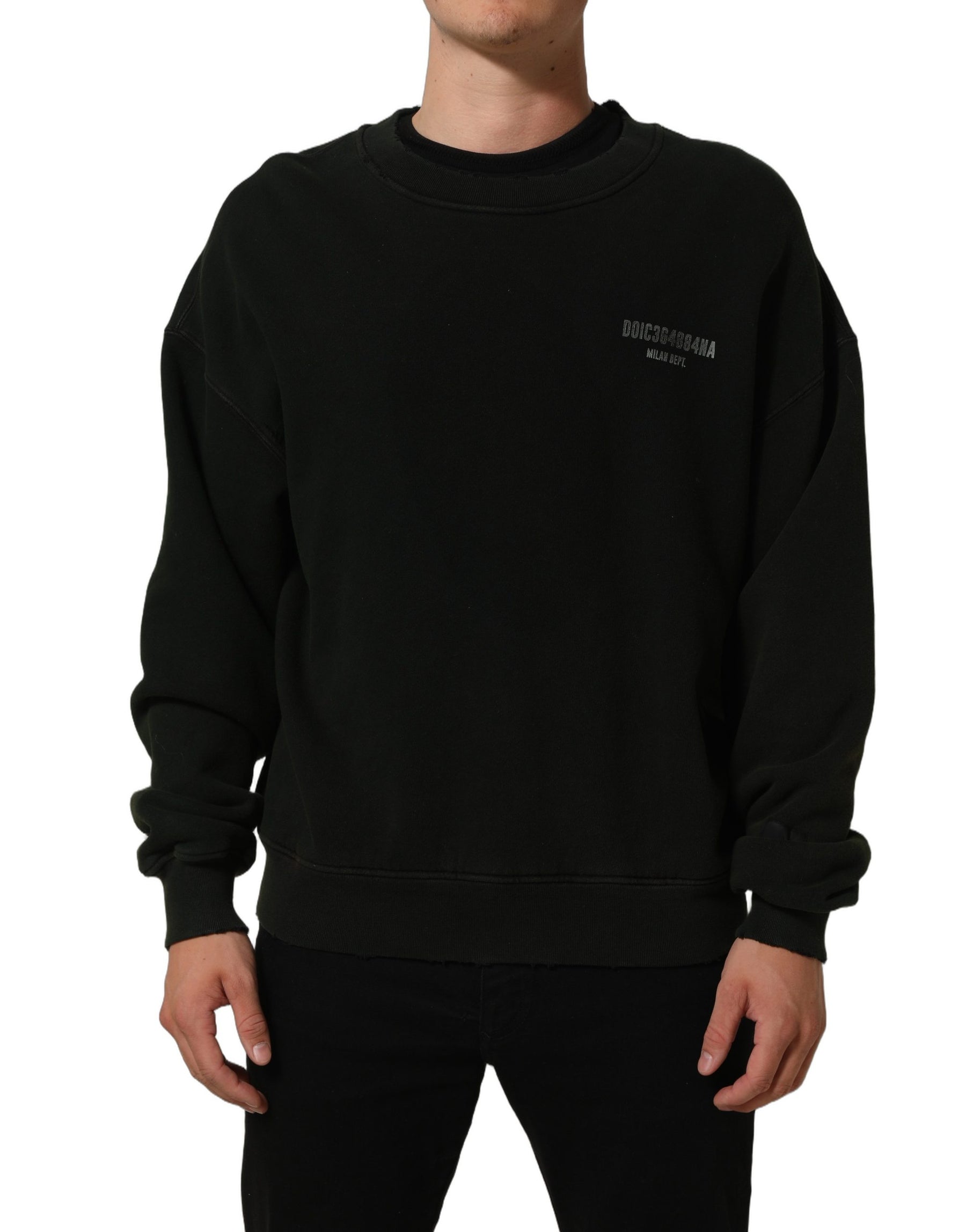 Dolce & Gabbana Black Cotton Crew Neck Men Sweatshirt Sweater | Regal Royce