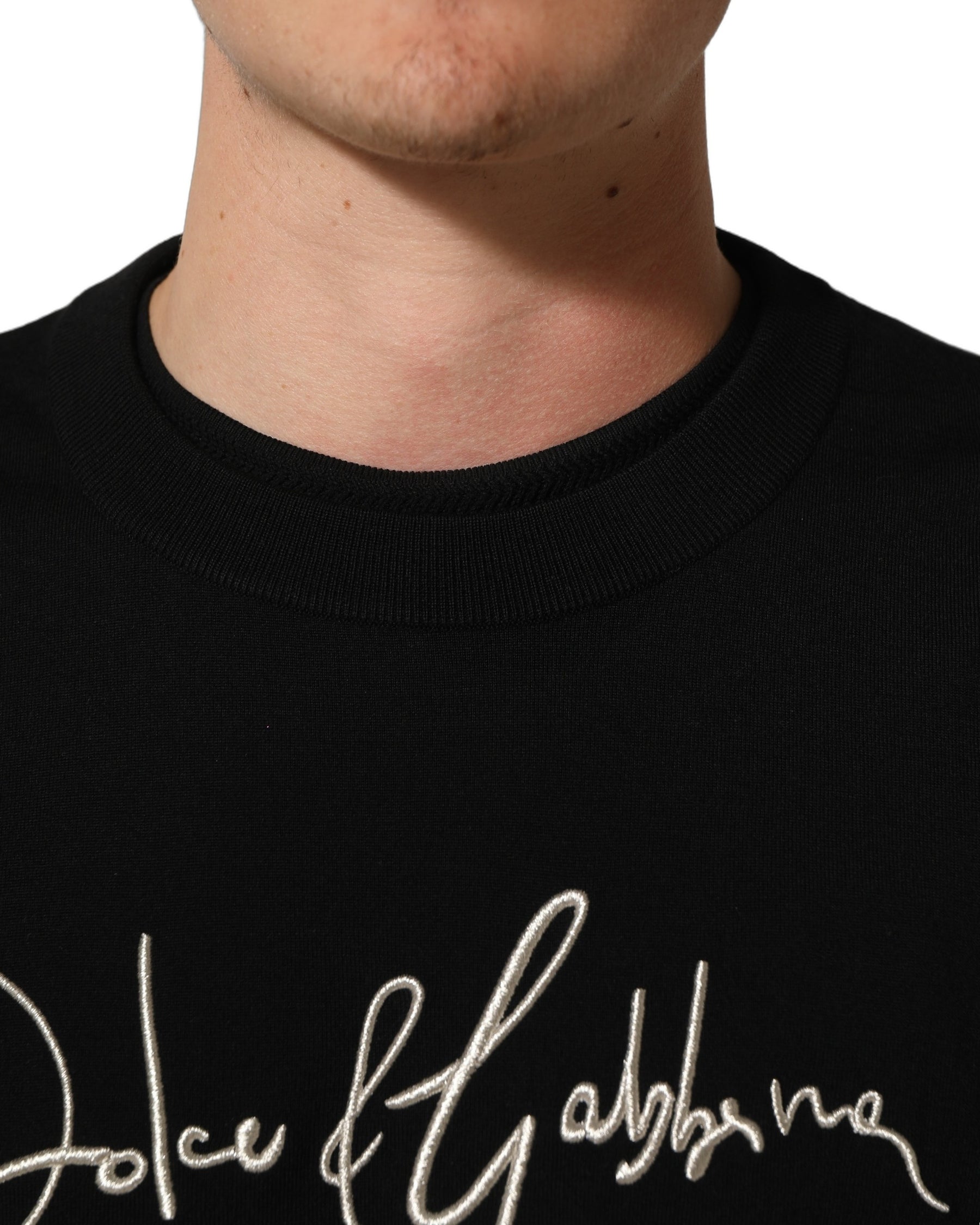 Dolce & Gabbana Black DG Embroidered Crew Neck Pullover Men Sweater | Regal Royce