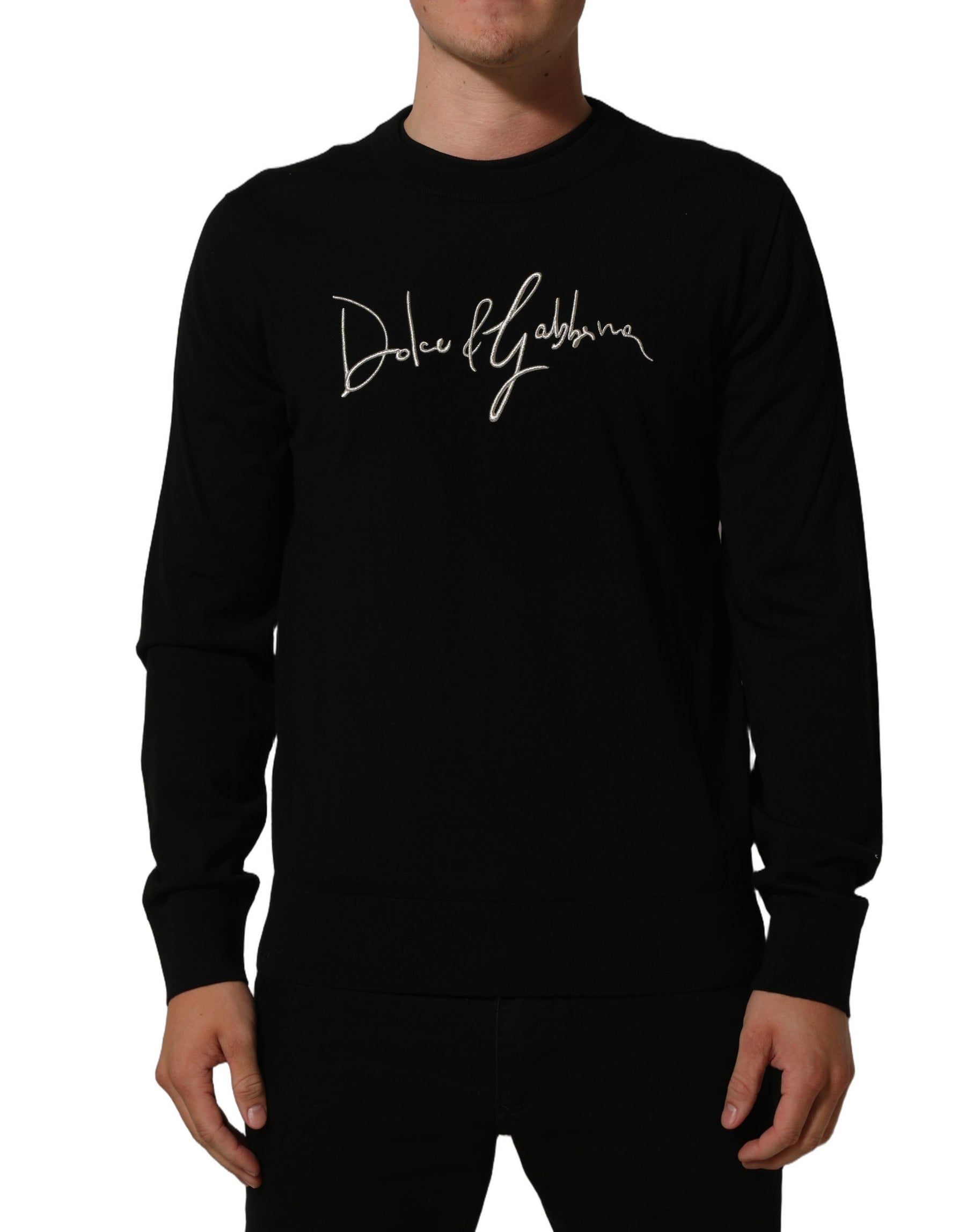 Dolce & Gabbana Black DG Embroidered Crew Neck Pullover Men Sweater | Regal Royce