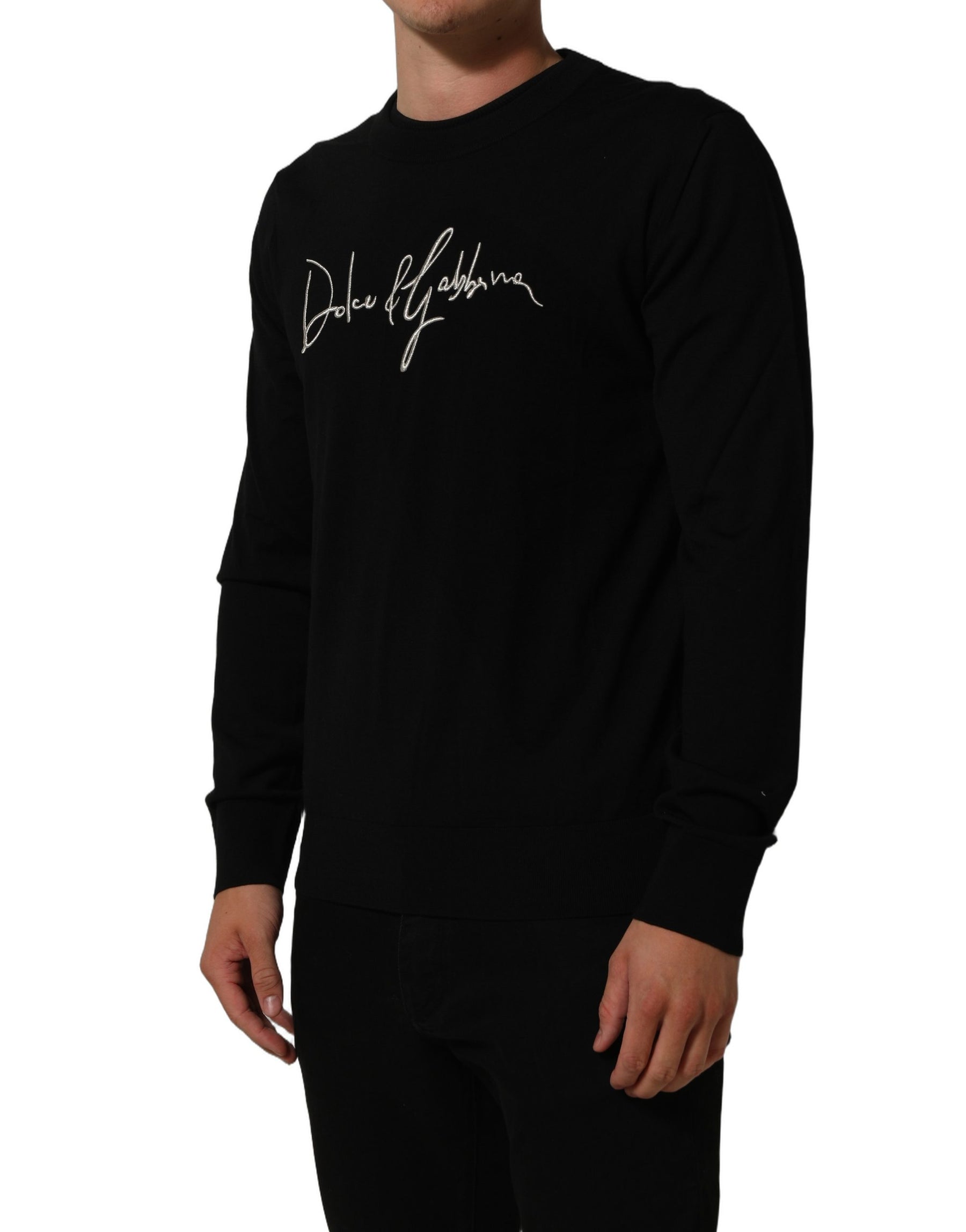 Dolce & Gabbana Black DG Embroidered Crew Neck Pullover Men Sweater | Regal Royce
