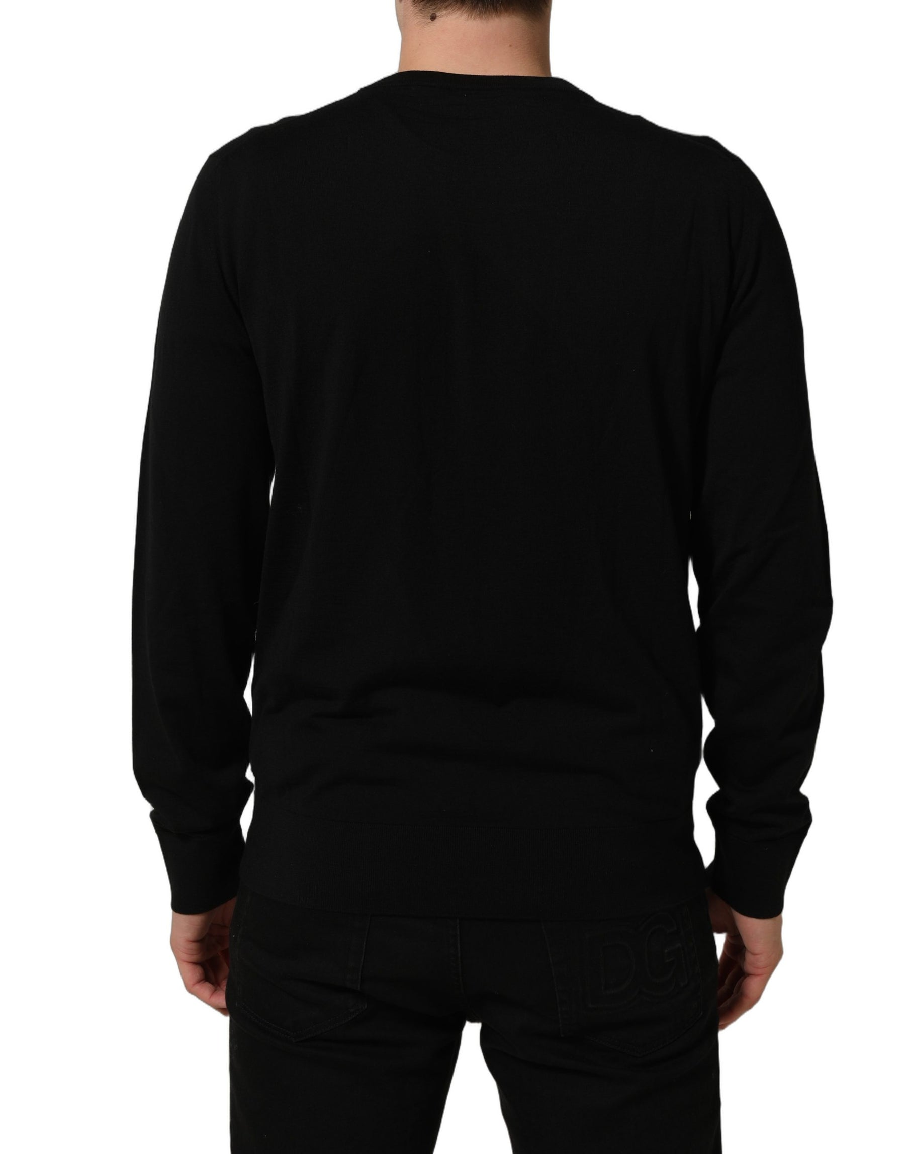 Dolce & Gabbana Black DG Embroidered Crew Neck Pullover Men Sweater | Regal Royce