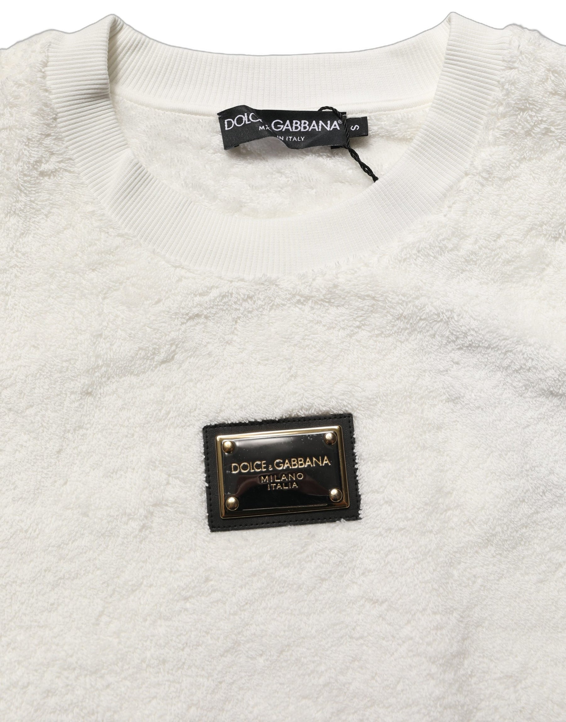 Dolce & Gabbana White LogoPlaque CrewNeck Sweatshirt Sweater | Regal Royce