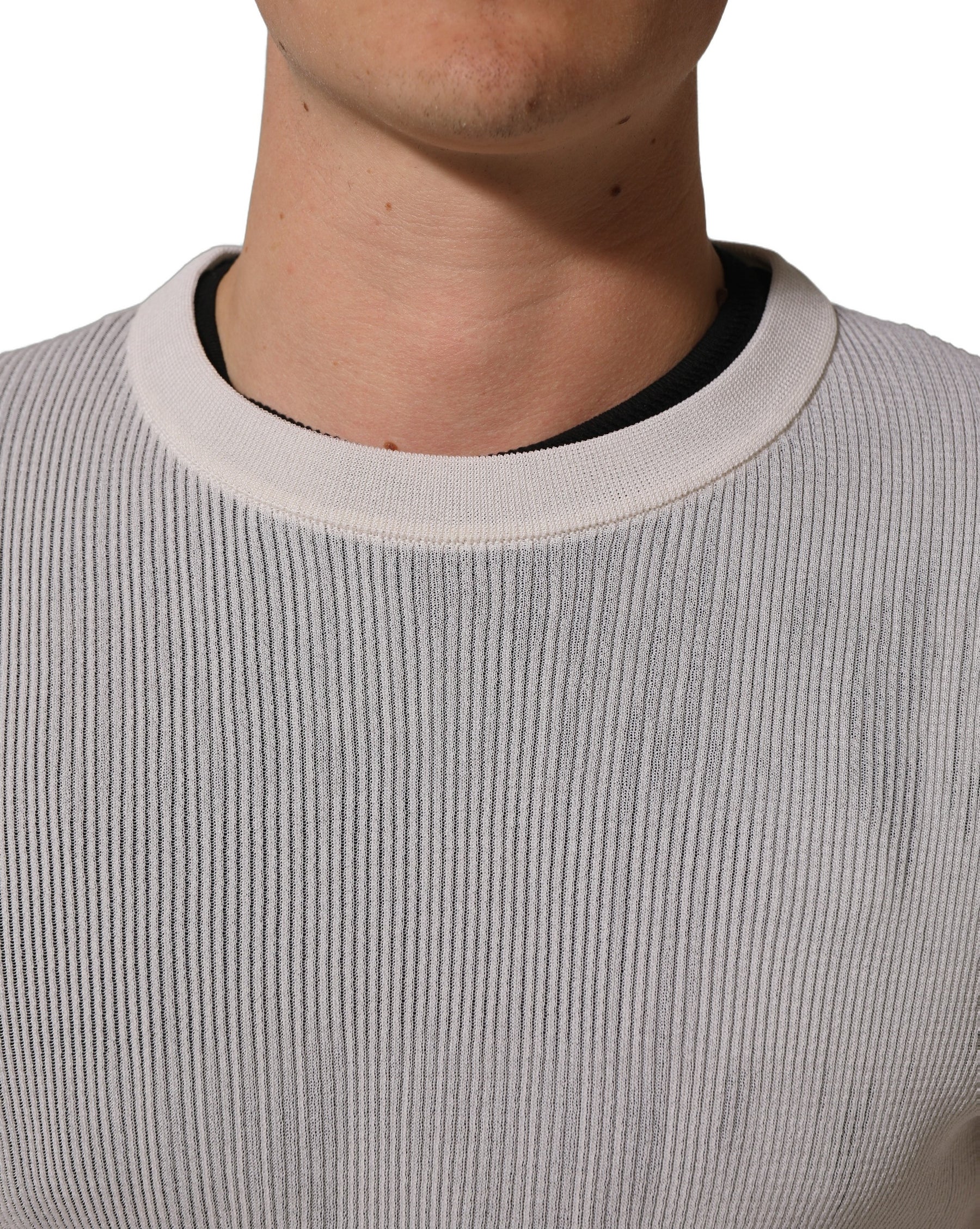 Dolce & Gabbana White Silk Crew Neck Men Pullover Sweater | Regal Royce