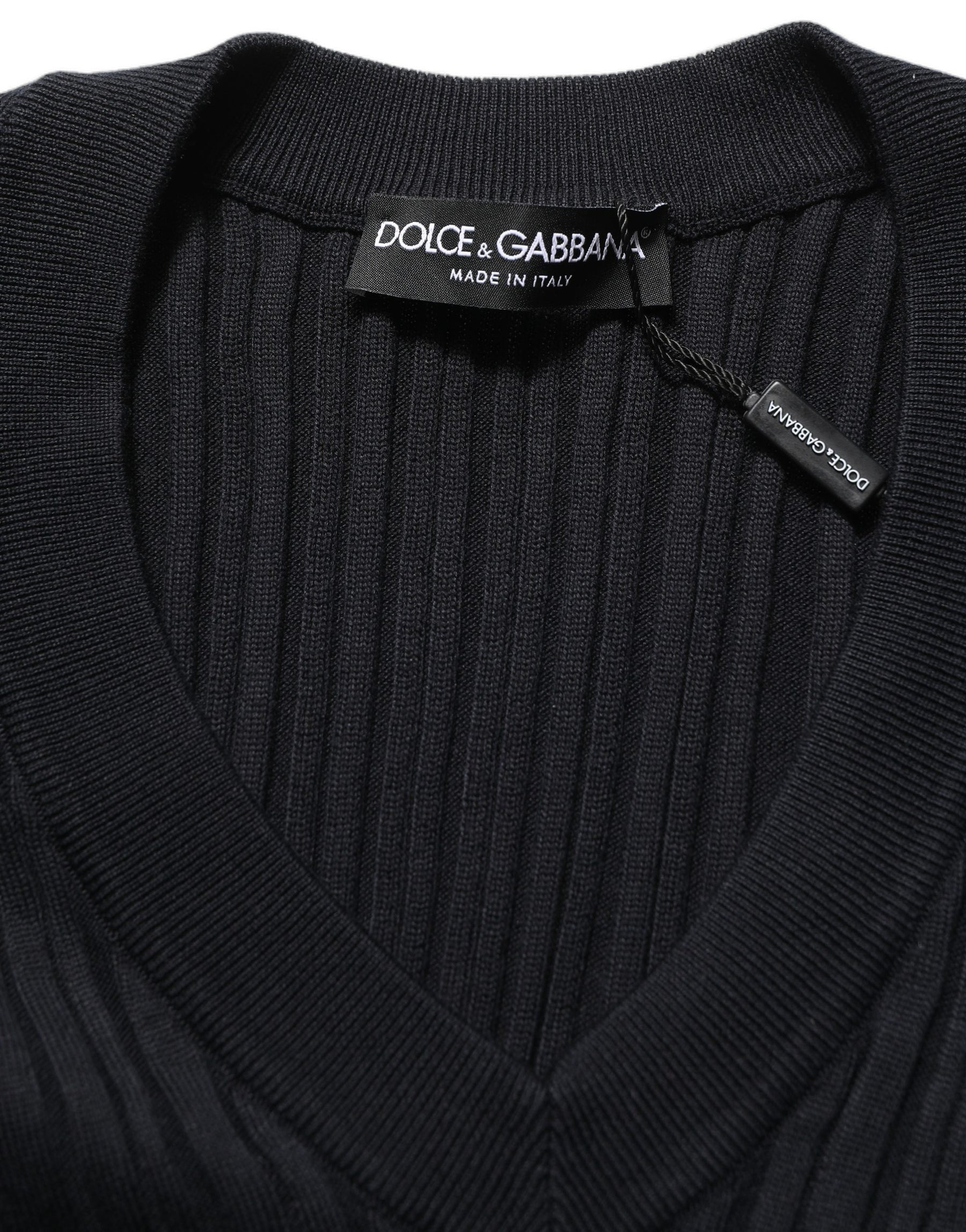 Dolce & Gabbana Black Silk Blend V-neck Pullover Men Sweater | Regal Royce