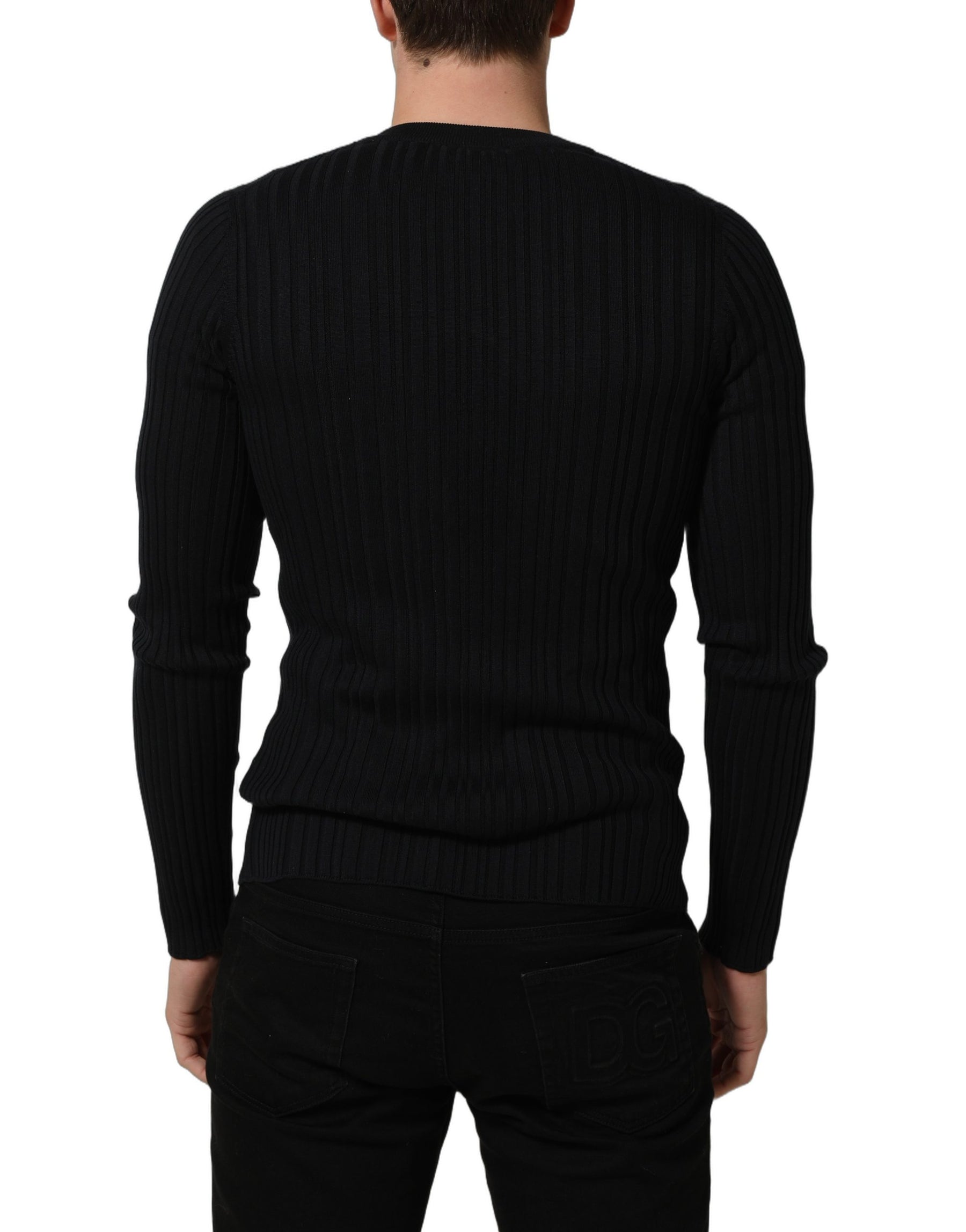 Dolce & Gabbana Black Silk Blend V-neck Pullover Men Sweater | Regal Royce