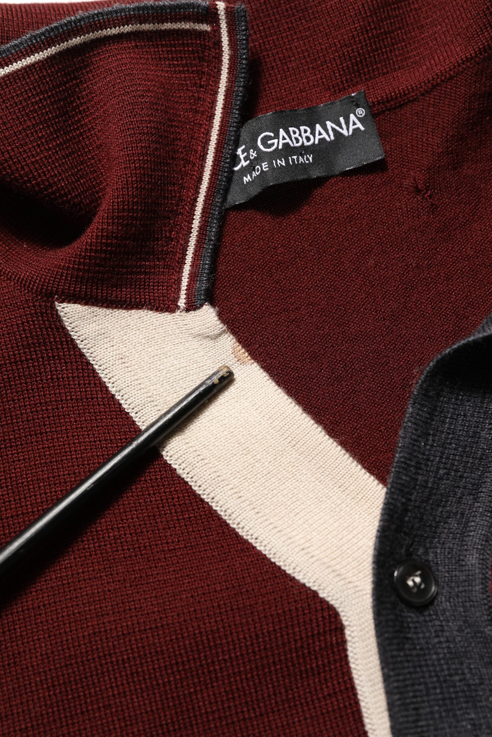 Dolce & Gabbana Burgundy Wool Knit Henley Pullover Sweater | Regal Royce