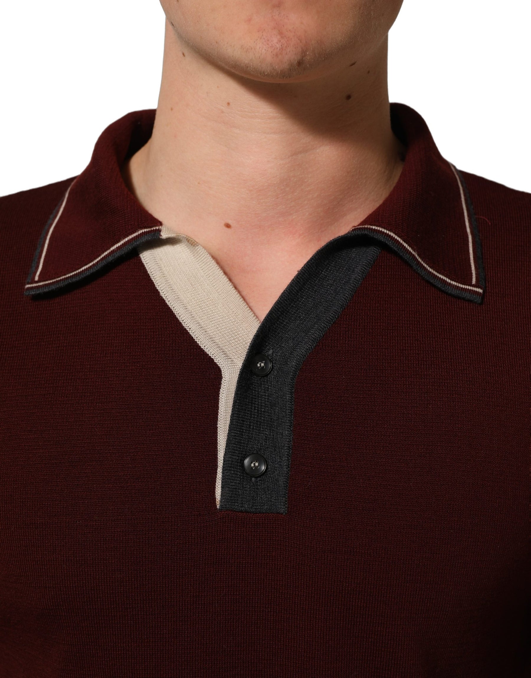Dolce & Gabbana Burgundy Wool Knit Henley Pullover Sweater | Regal Royce