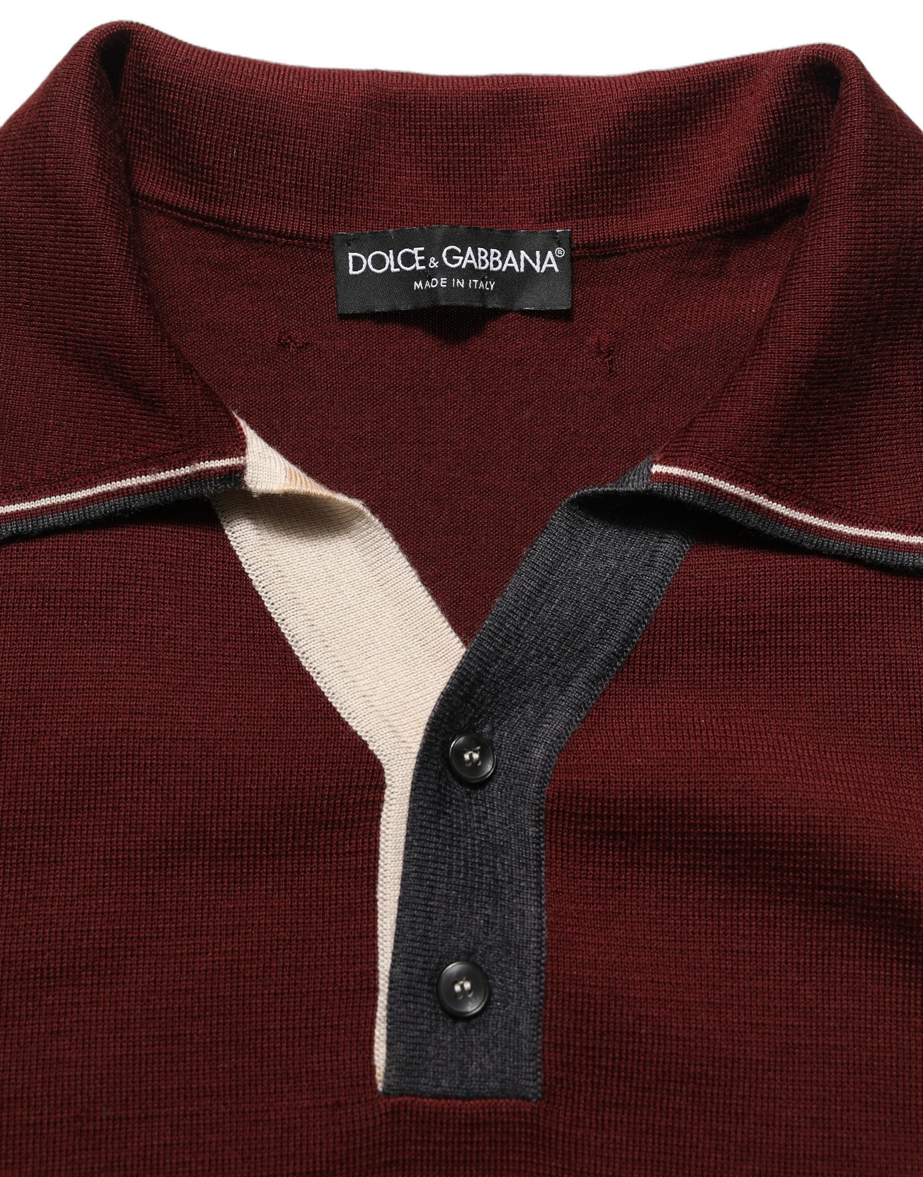 Dolce & Gabbana Burgundy Wool Knit Henley Pullover Sweater | Regal Royce