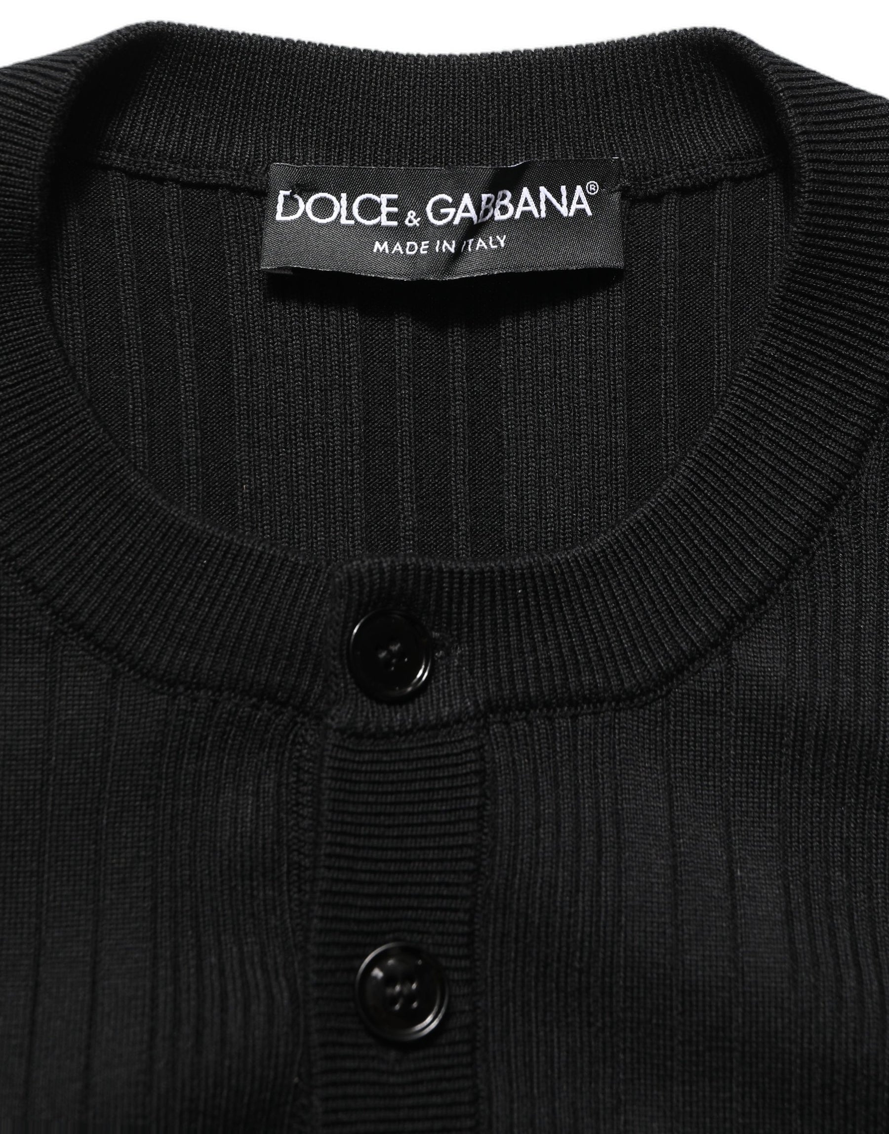 Dolce & Gabbana Black Silk Blend Henley Pullover Men Sweater | Regal Royce