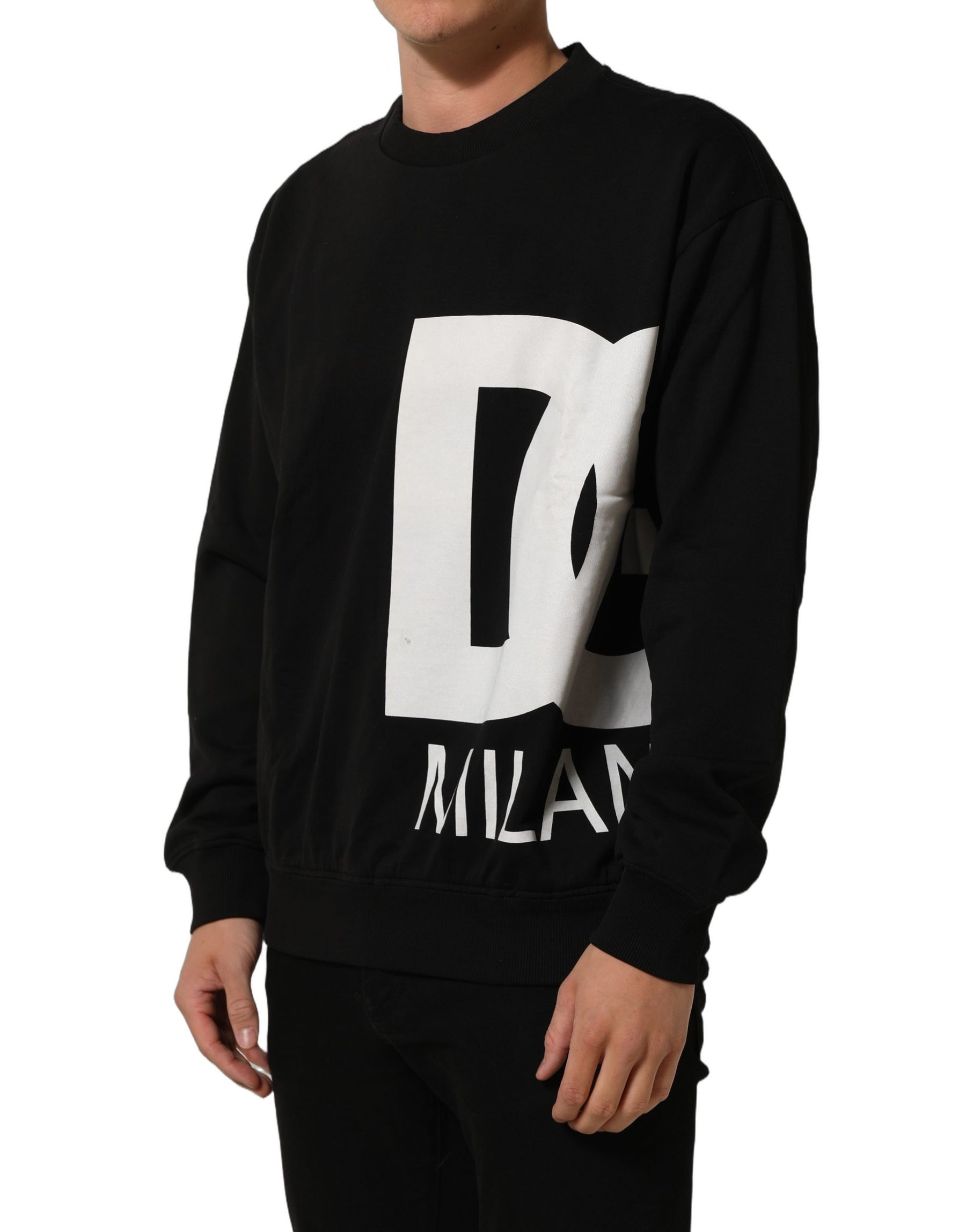 Dolce & Gabbana Black Cotton Logo Print Sweatshirt Sweater | Regal Royce