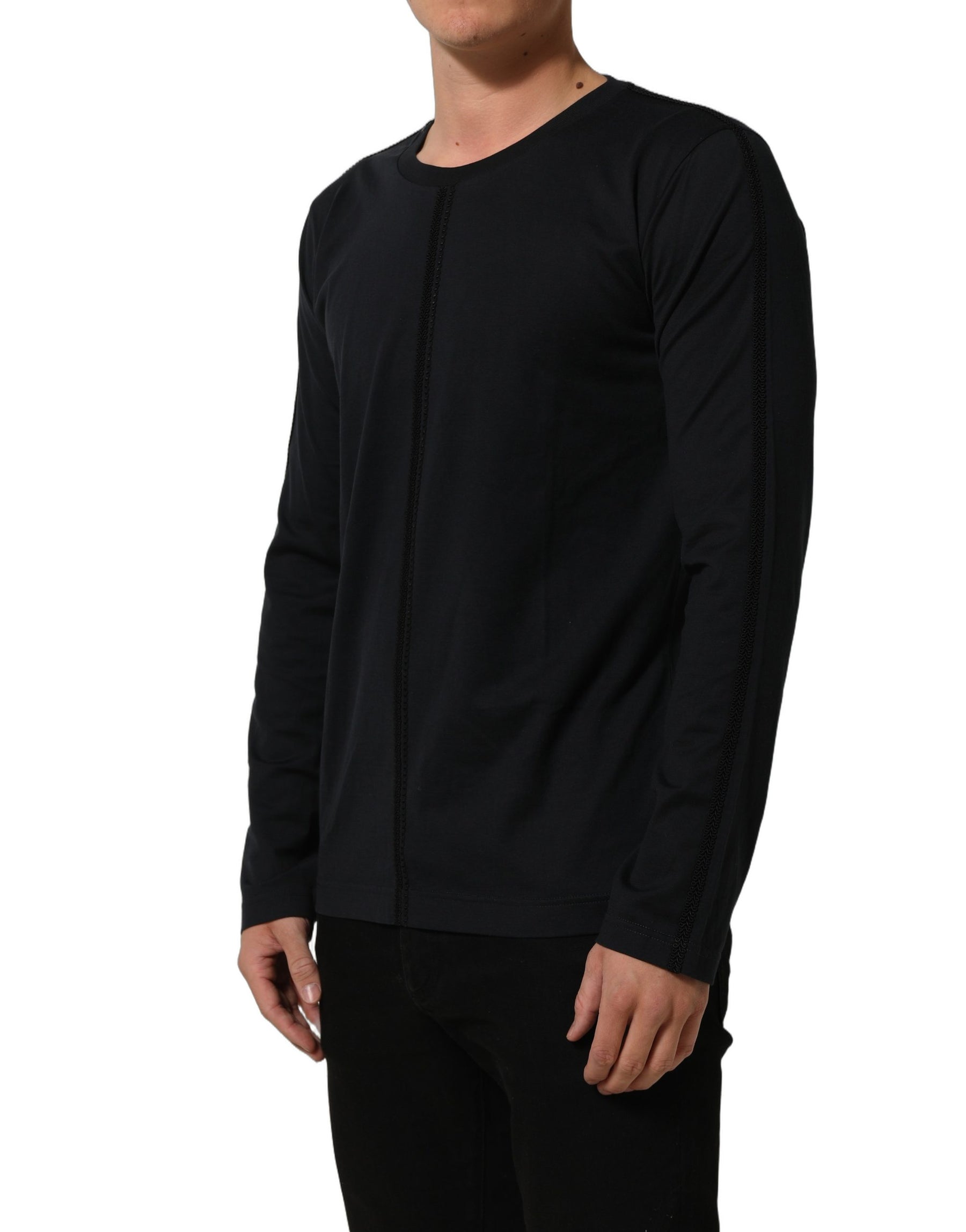 Dolce & Gabbana Dark Blue Cotton Round Neck Pullover Sweater | Regal Royce