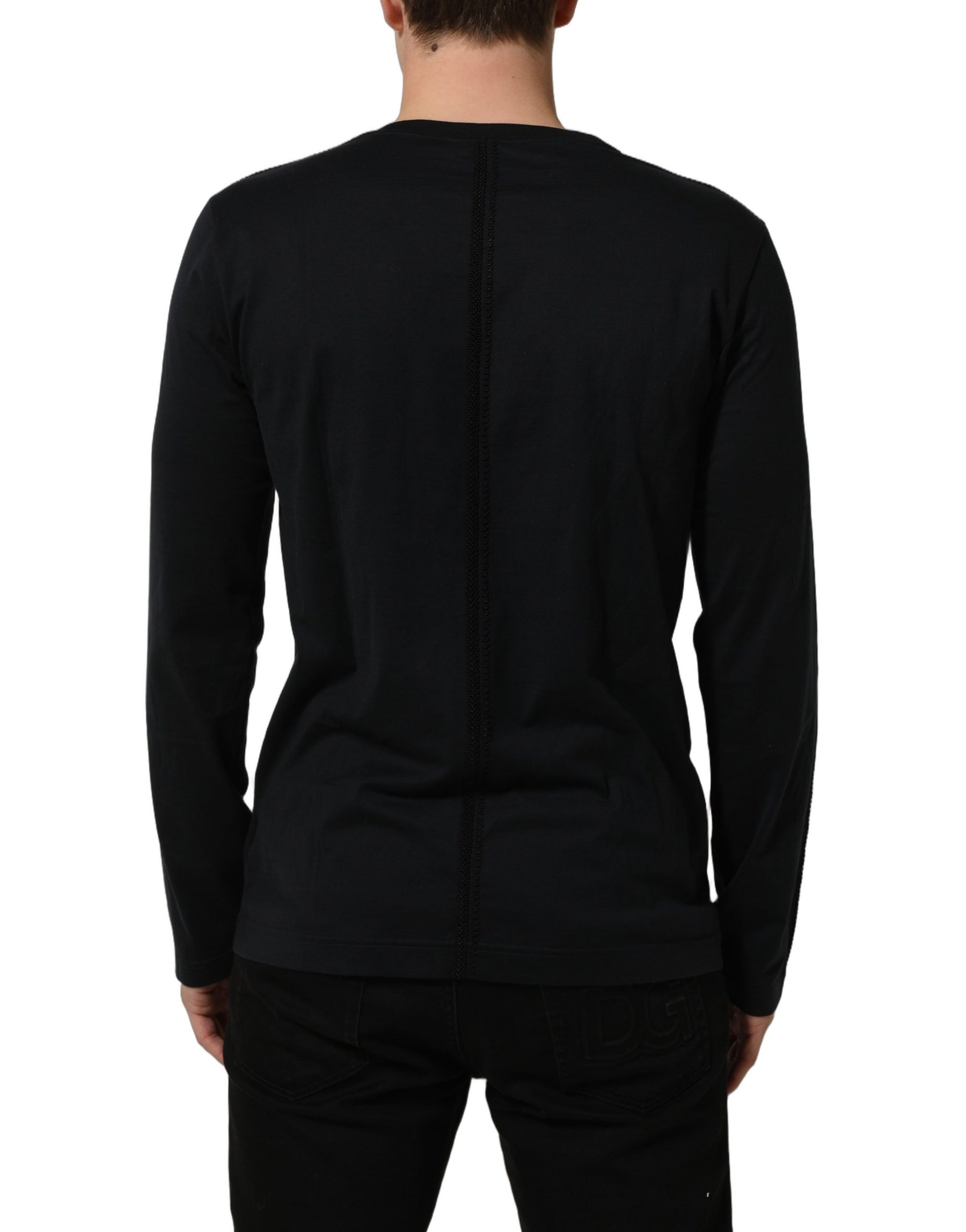 Dolce & Gabbana Dark Blue Cotton Round Neck Pullover Sweater | Regal Royce