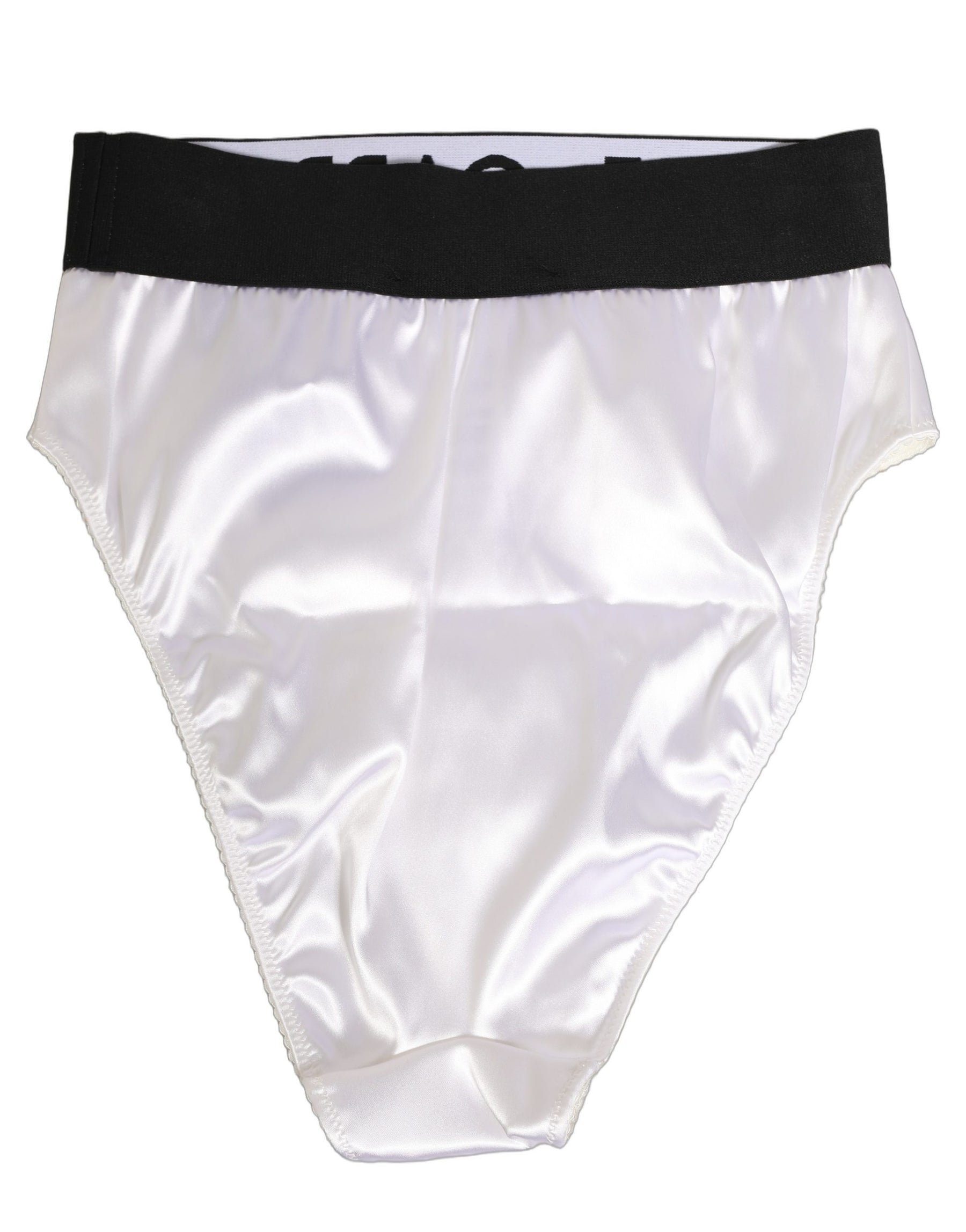 Dolce & Gabbana White Satin High-Waist Brief Logo Women Underwear | Regal Royce