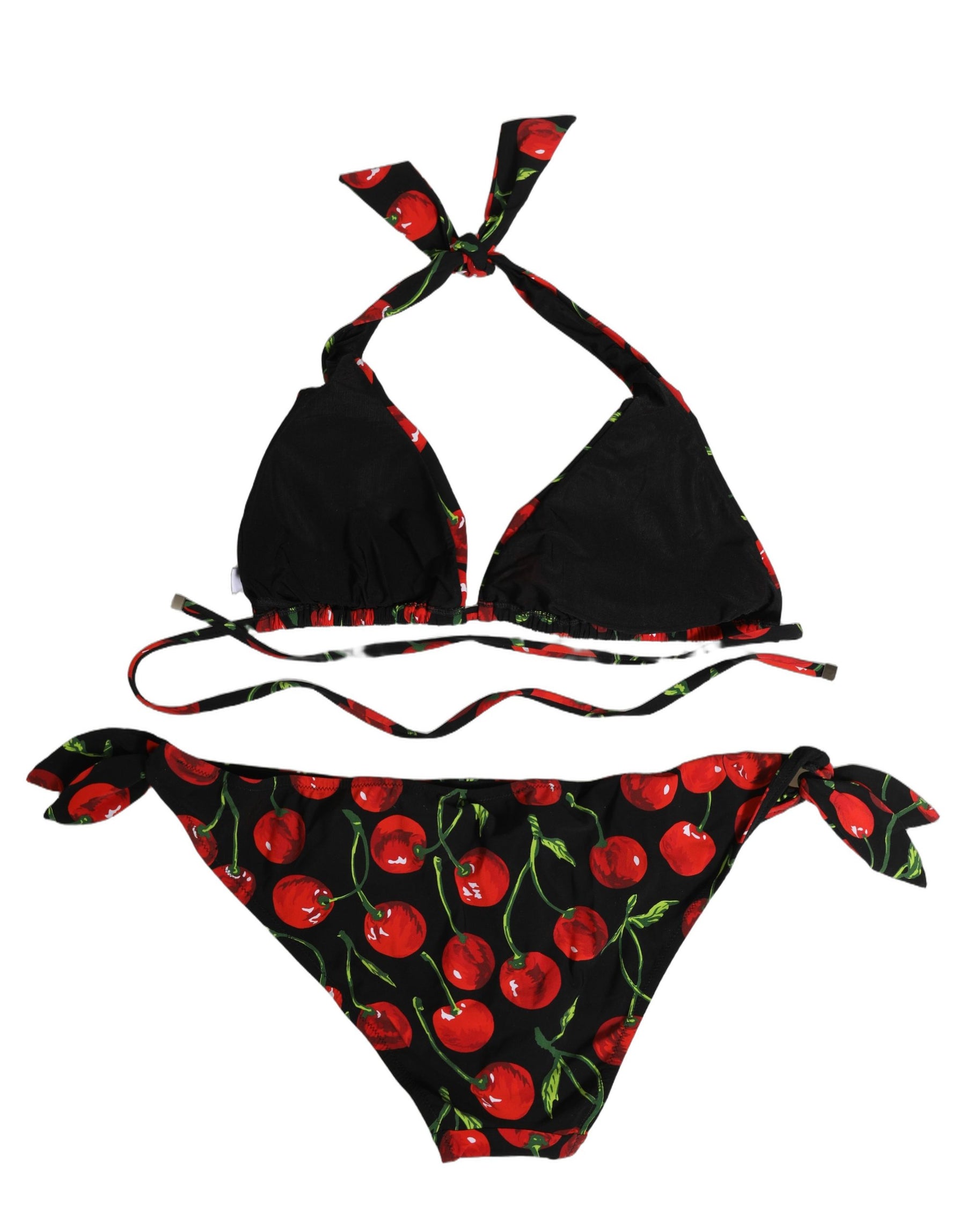 Dolce & Gabbana Black Cherry Print Nylon Bikini 2 Piece Swimwear | Regal Royce