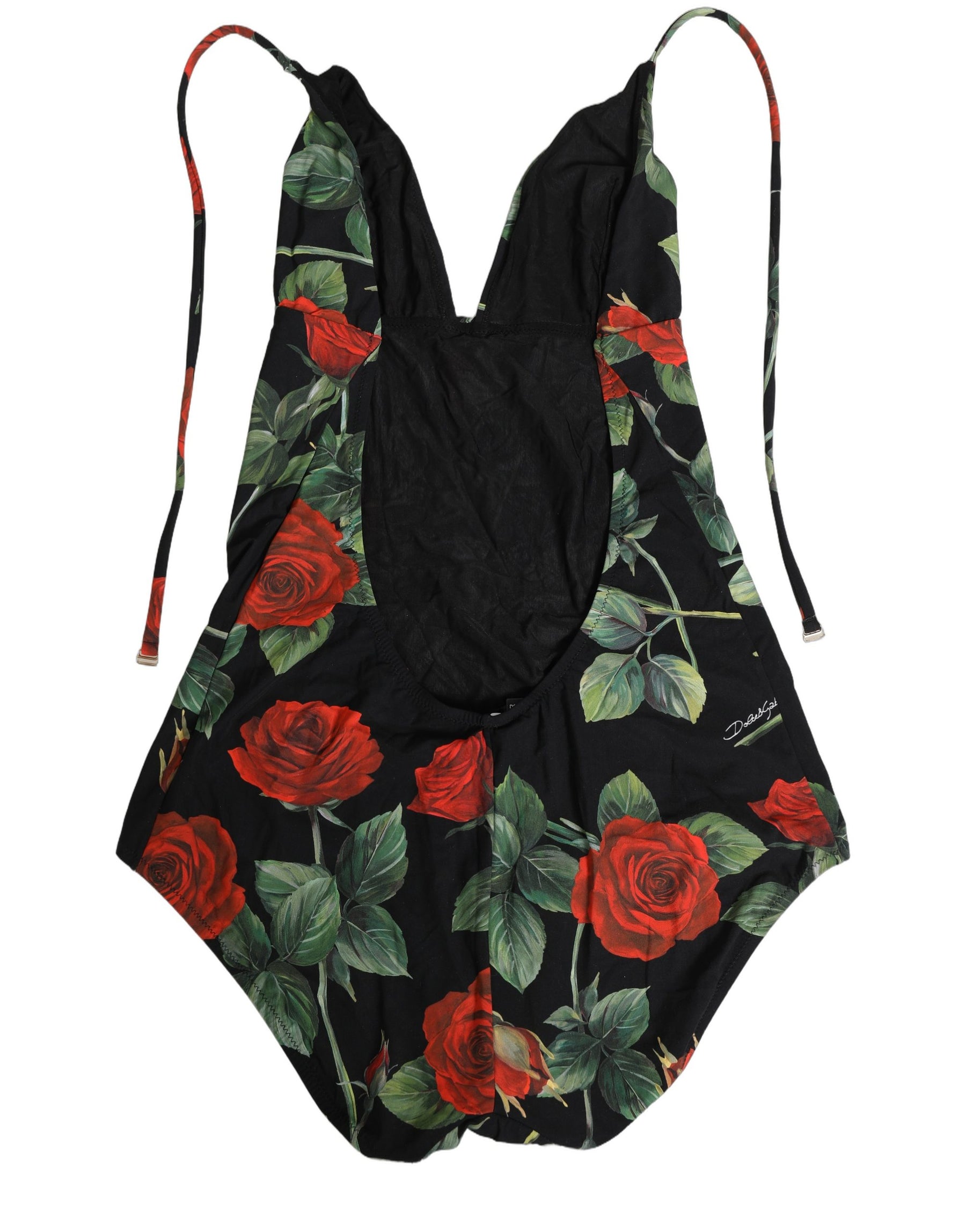 Dolce & Gabbana Black Rose Print One Piece Swimsuit Swimwear | Regal Royce