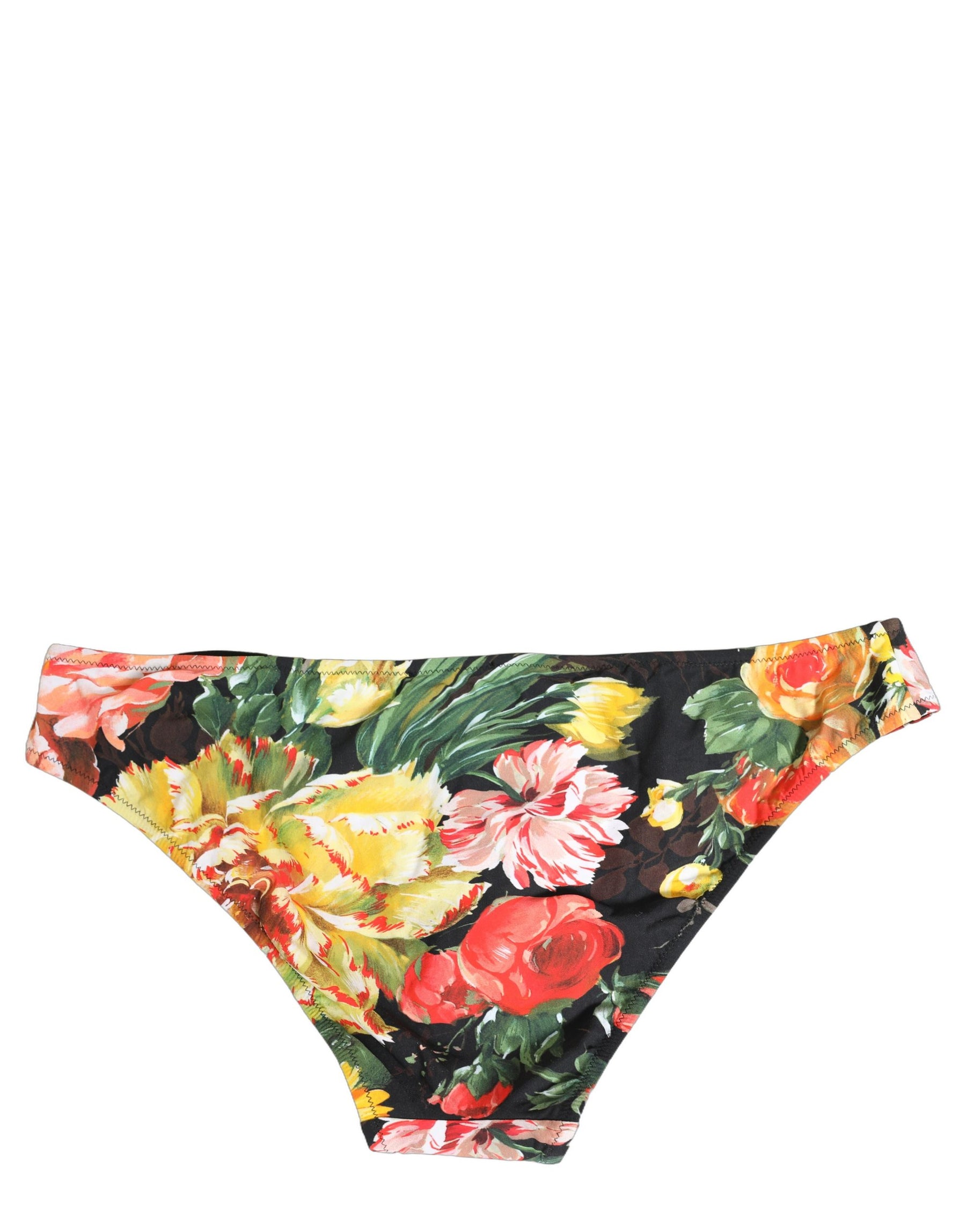 Dolce & Gabbana Black Nylon Floral Print Bikini Bottom Swimwear | Regal Royce