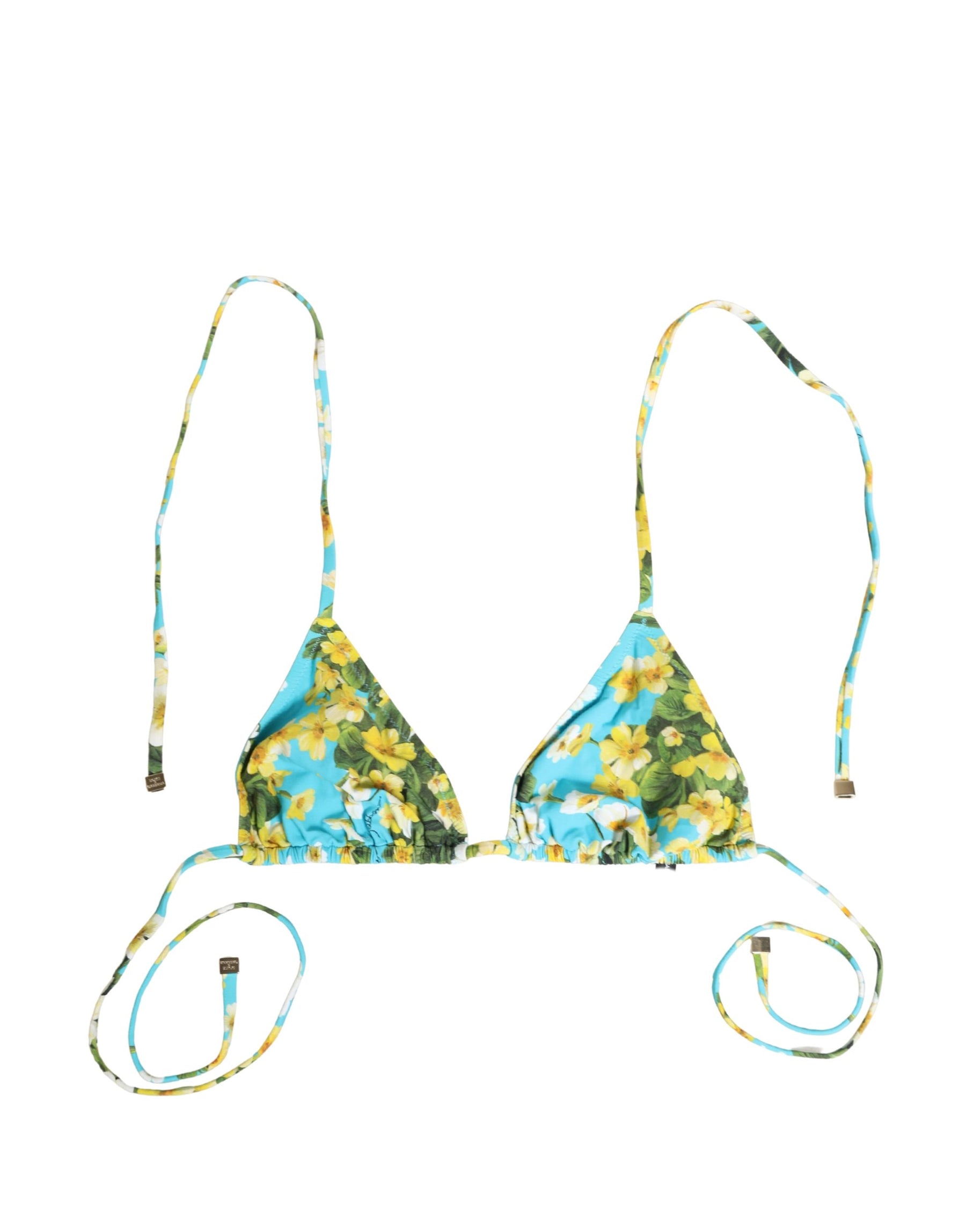 Dolce & Gabbana Blue Floral Print Nylon Halter Bikini Top Swimwear | Regal Royce