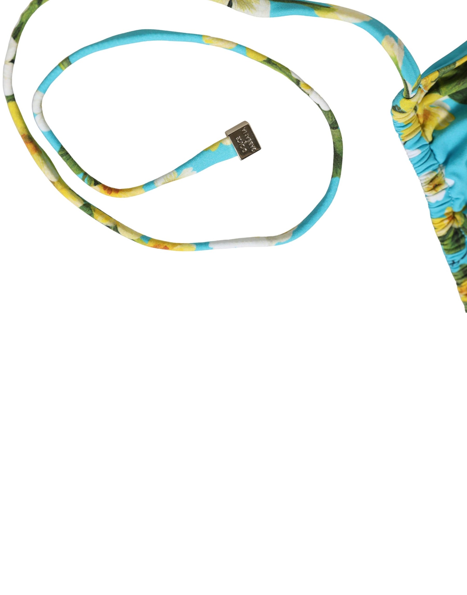 Dolce & Gabbana Blue Floral Print Nylon Halter Bikini Top Swimwear | Regal Royce