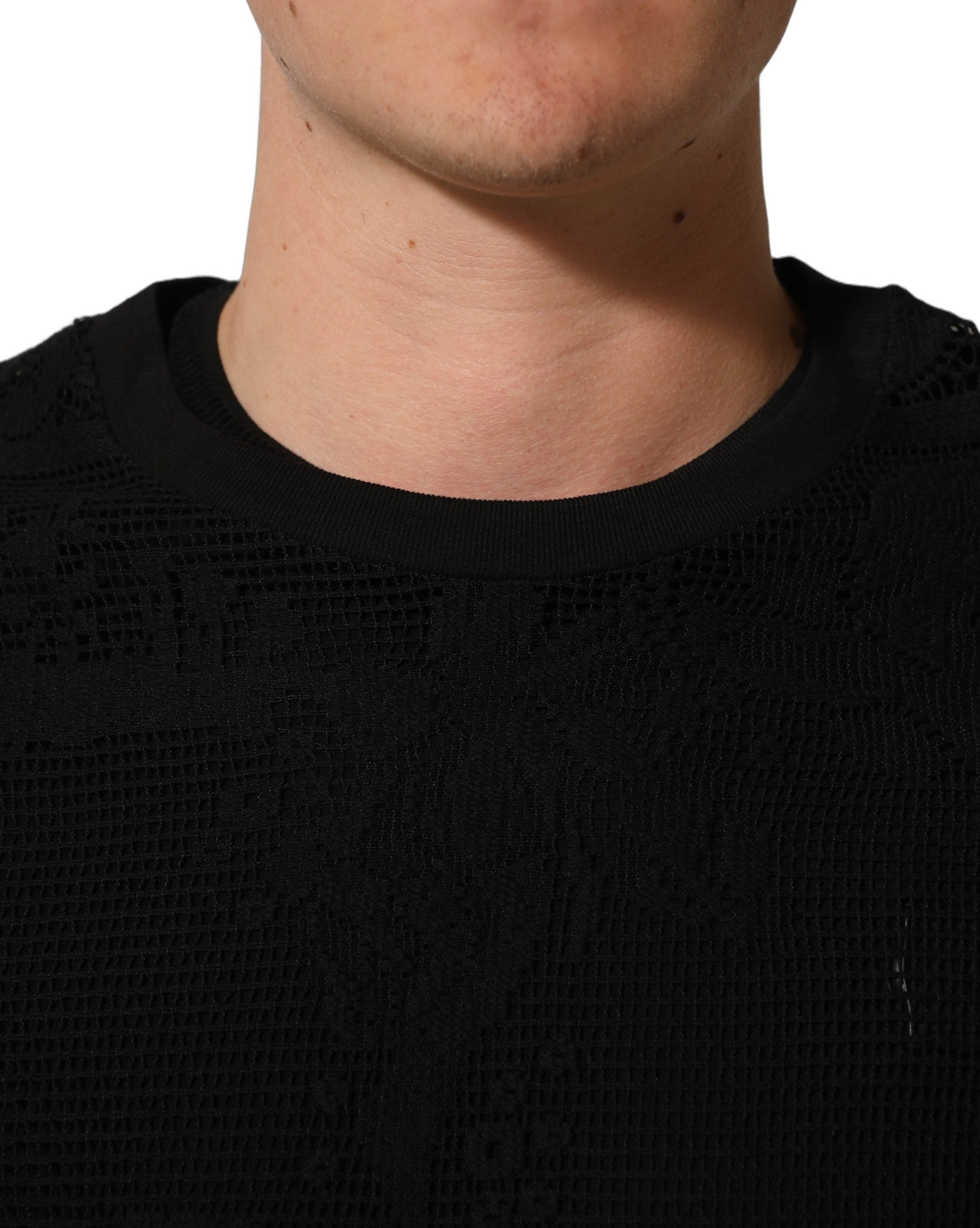 Dolce & Gabbana Black Cotton Floral Lace Crew Neck T-shirt | Regal Royce