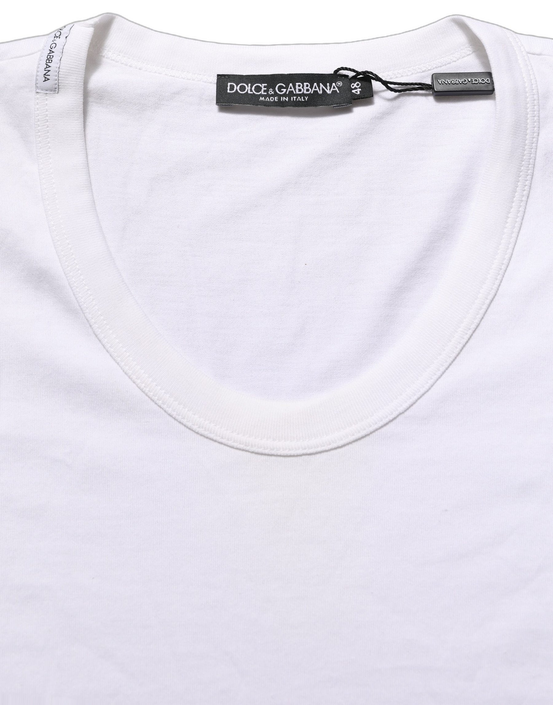 Dolce & Gabbana White Cotton Short Sleeve Round Neck T-shirt | Regal Royce