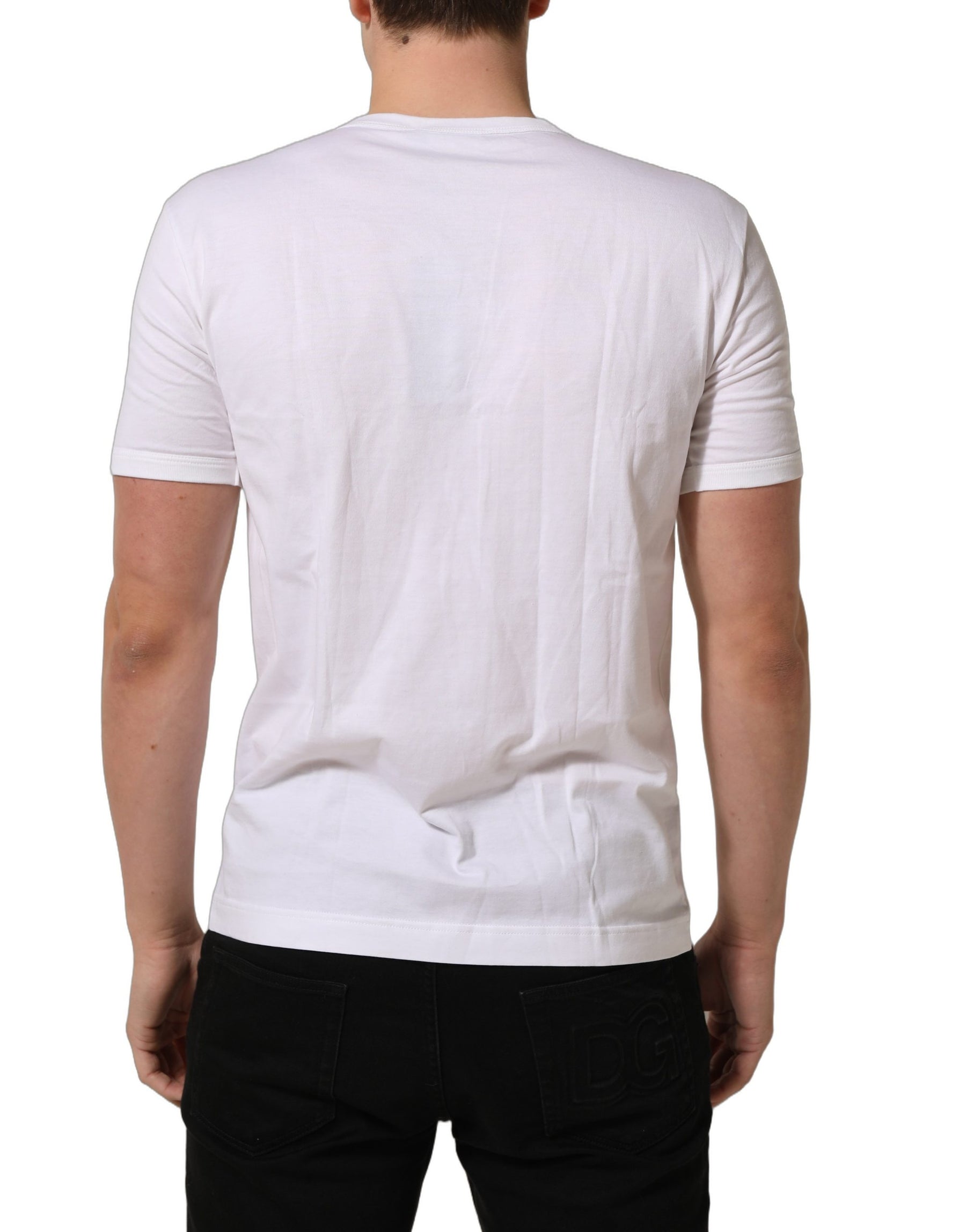 Dolce & Gabbana White Cotton Short Sleeve Round Neck T-shirt | Regal Royce