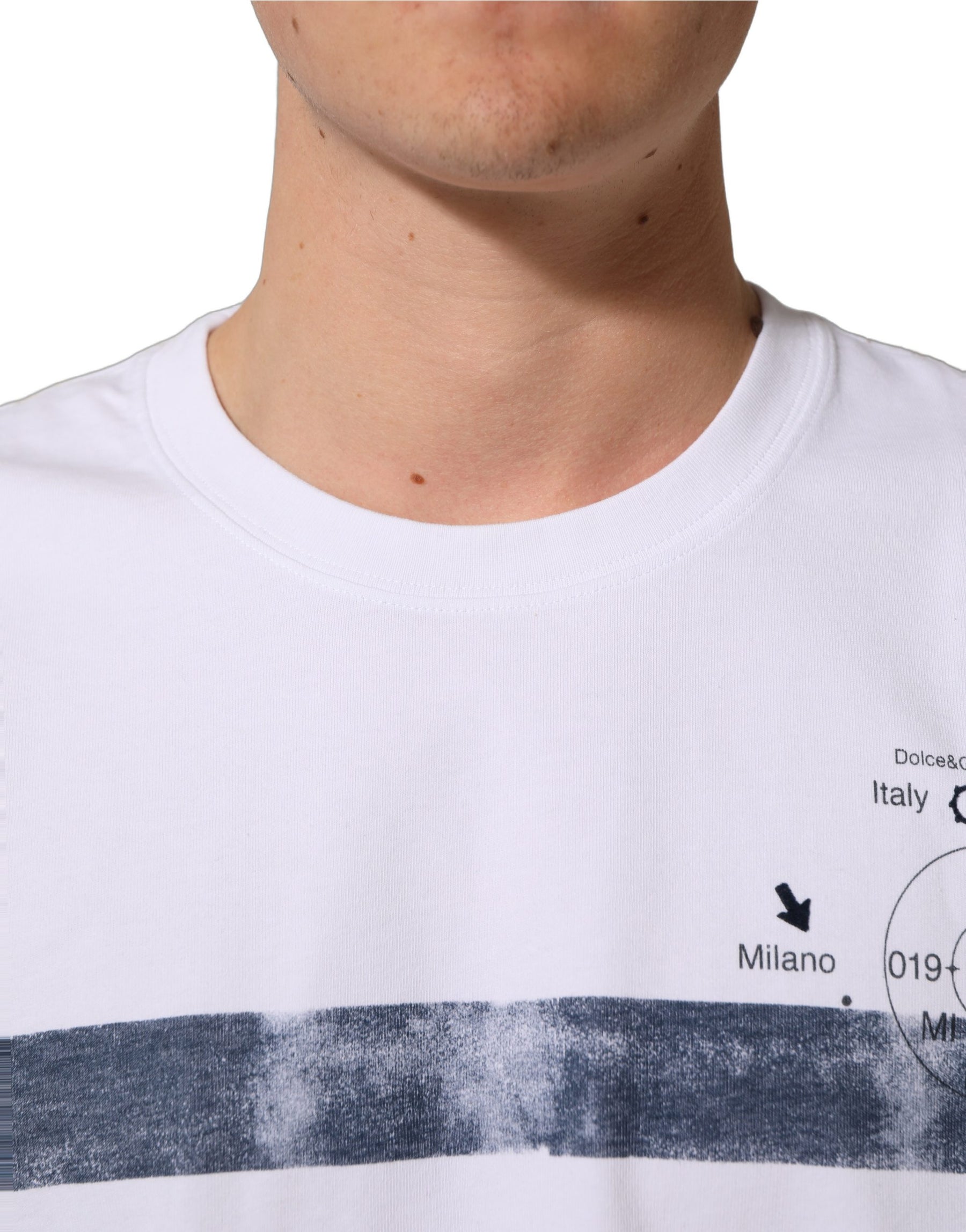Dolce & Gabbana White Blue Stripe Cotton Short Sleeve T-shirt | Regal Royce