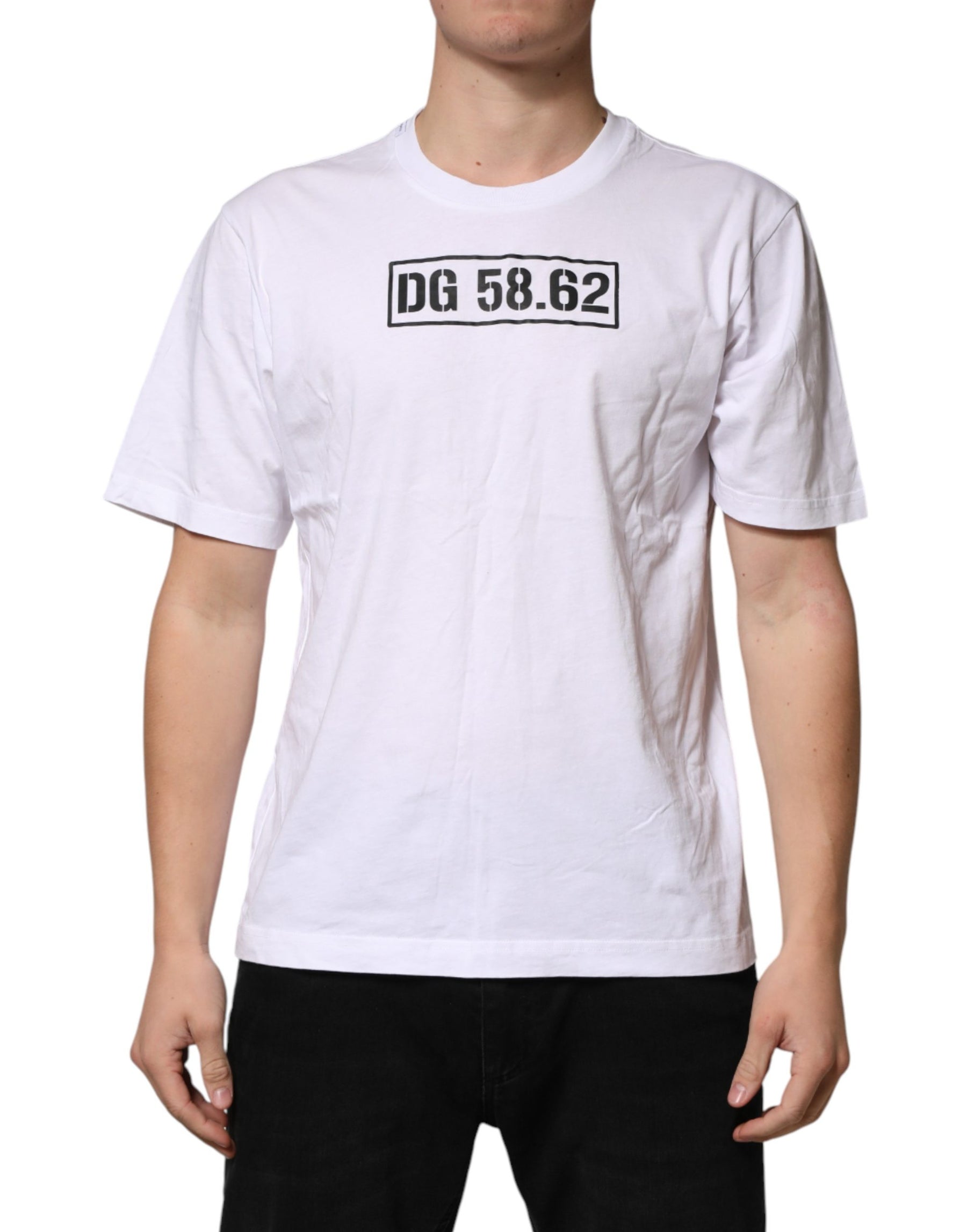 Dolce & Gabbana White Cotton Logo Print Crew Neck T-shirt | Regal Royce