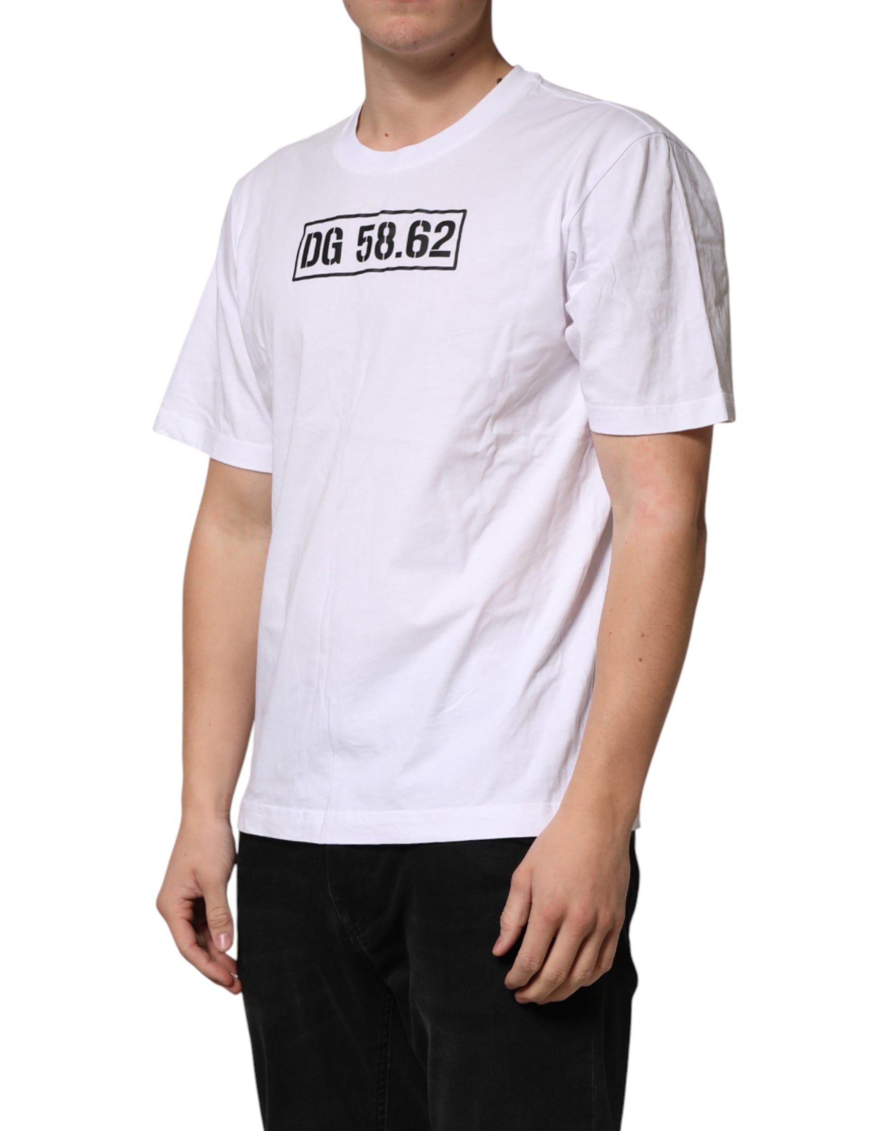 Dolce & Gabbana White Cotton Logo Print Crew Neck T-shirt | Regal Royce
